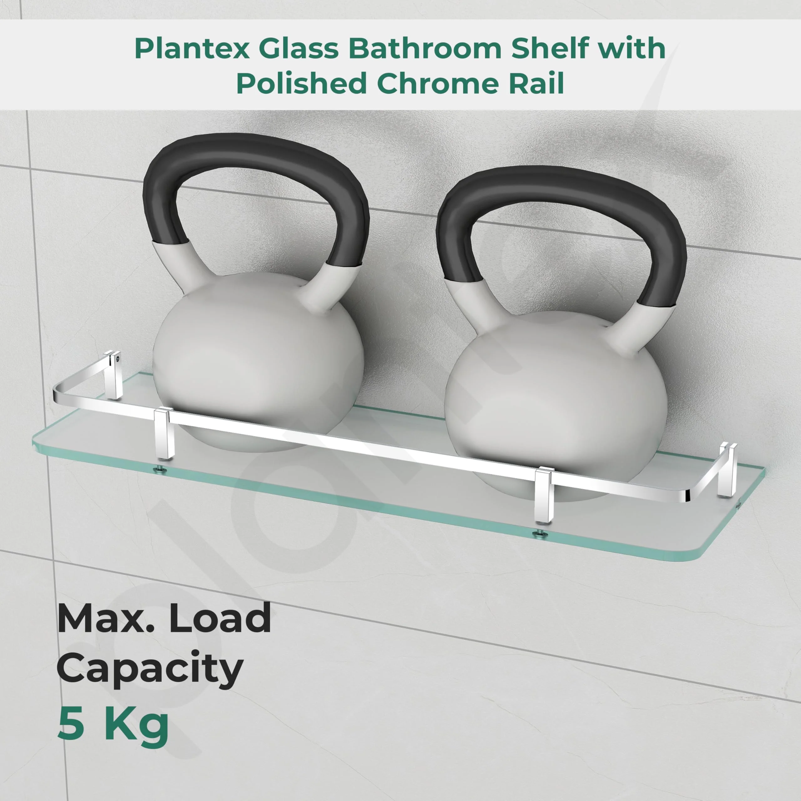Plantex Multipurpose Frosted Glass Shelves for Bathroom/Shelves for Kitchen/Living Room Wall Shelves with Brass Railings and Wall Brackets (Chrome Finish, 18x6 Inches) - Pack of 3 - Image 6