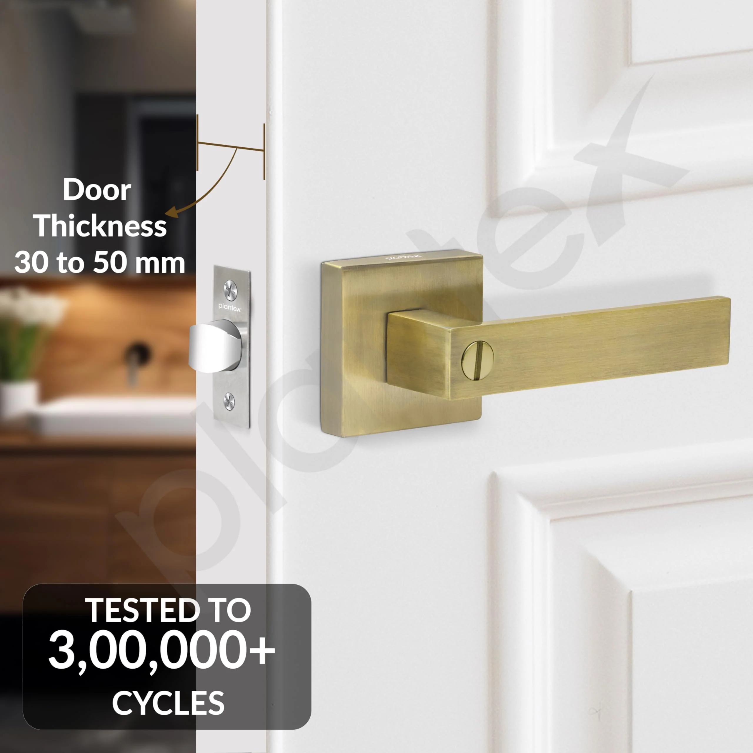 Plantex New Age Bathroom Door Locks/Key-Less Door Lock Set for Bedroom/Balcony/Office/Storeroom - Reversible Design (Brass Antique Finish, 30mm to 50mm Door Range) - Image 2