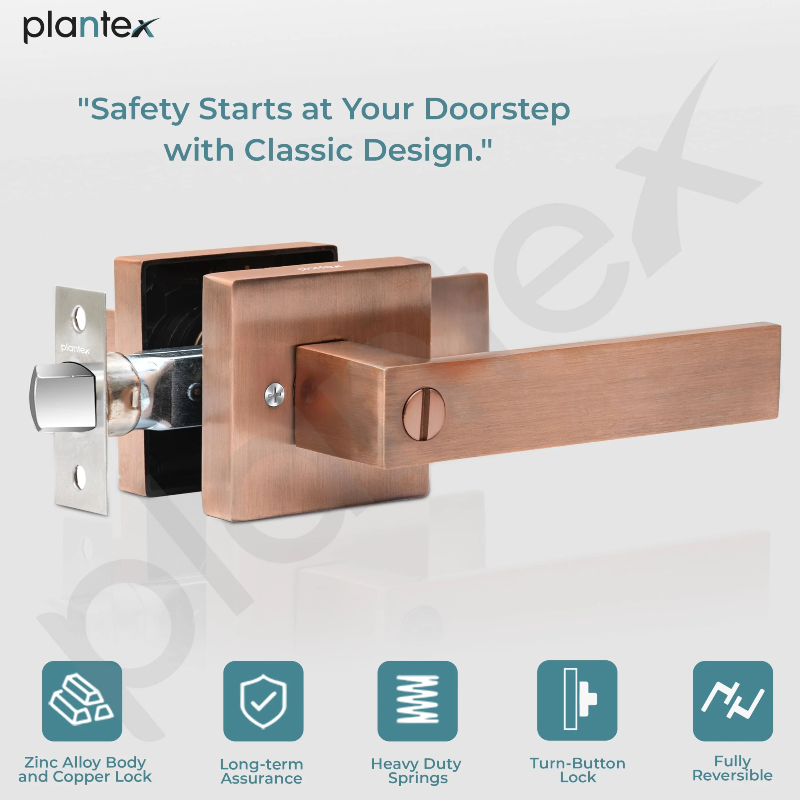 Plantex Brass, Zinc New Age Bathroom Door Locks/Key-Less Door Lock Set for Bedroom/Balcony/Storeroom with - Reversible Design (Copper Antique, 30mm to 50mm Door Range) - Image 3