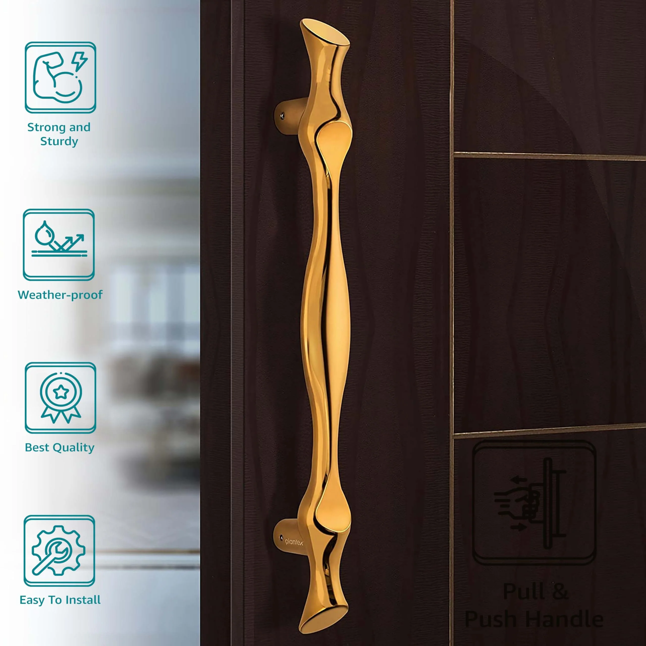 Plantex Oscar Heavy Duty Door Handle/Door & Home Decor/17-inches Main Door Handle/Door Pull Push Handle - Pack of 1 (308-PVD Gold Finish) - 3 Years Warranty - Image 2