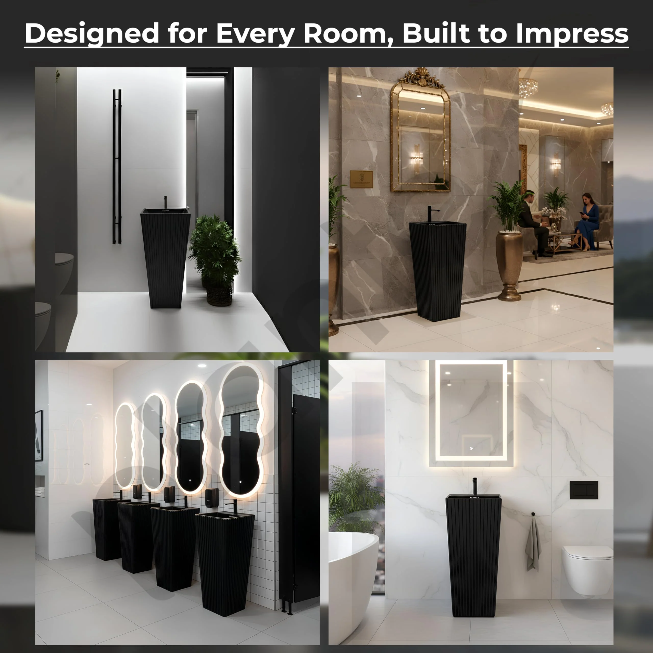 Plantex Pedestal Wash Basin/Acrylic Resin & Quartz Free Standing Wash Basin/Square Basin for Bathroom/Home/Office/Hotel - (10049, Black) - Image 6