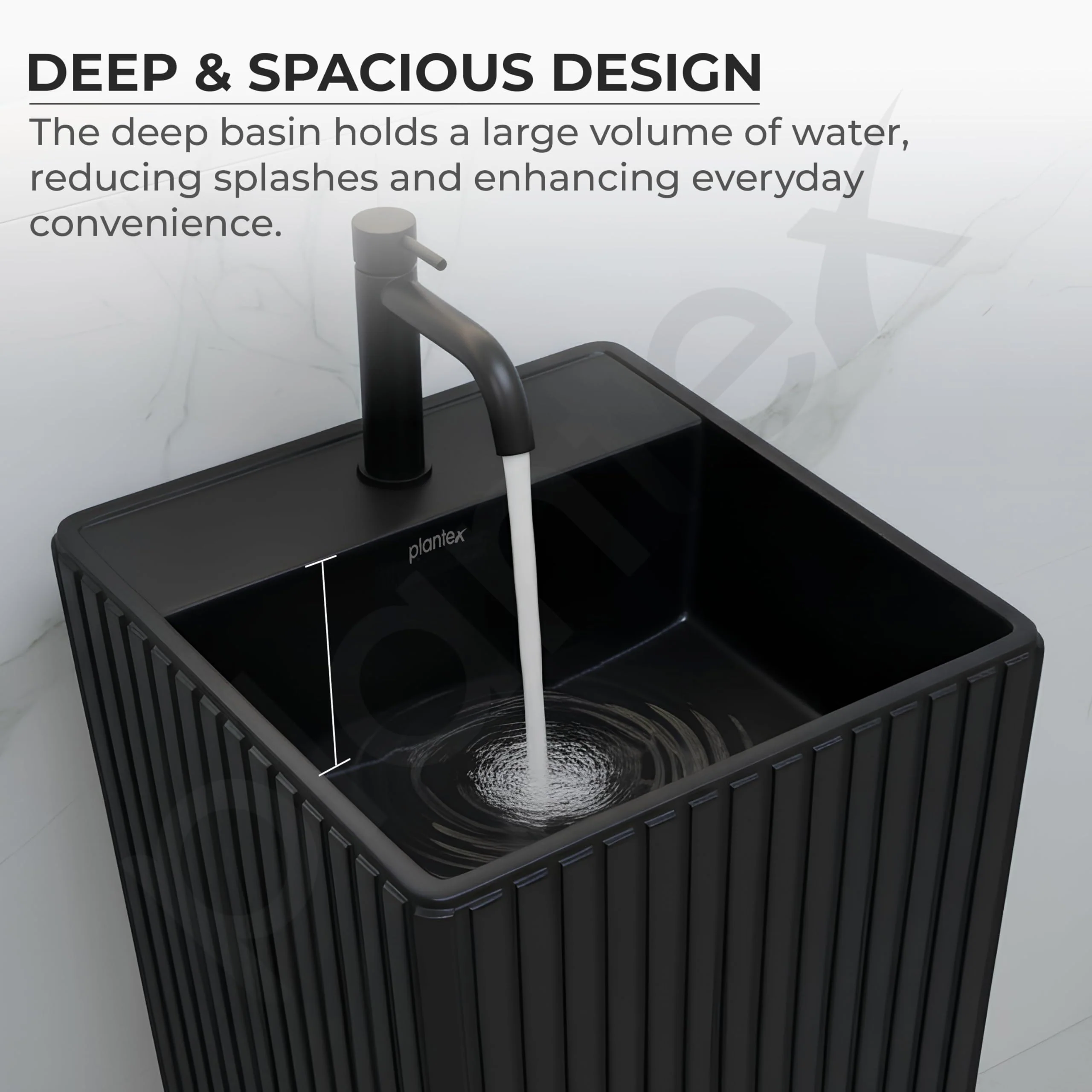 Plantex Pedestal Wash Basin/Acrylic Resin & Quartz Free Standing Wash Basin/Square Basin for Bathroom/Home/Office/Hotel - (10049, Black) - Image 7
