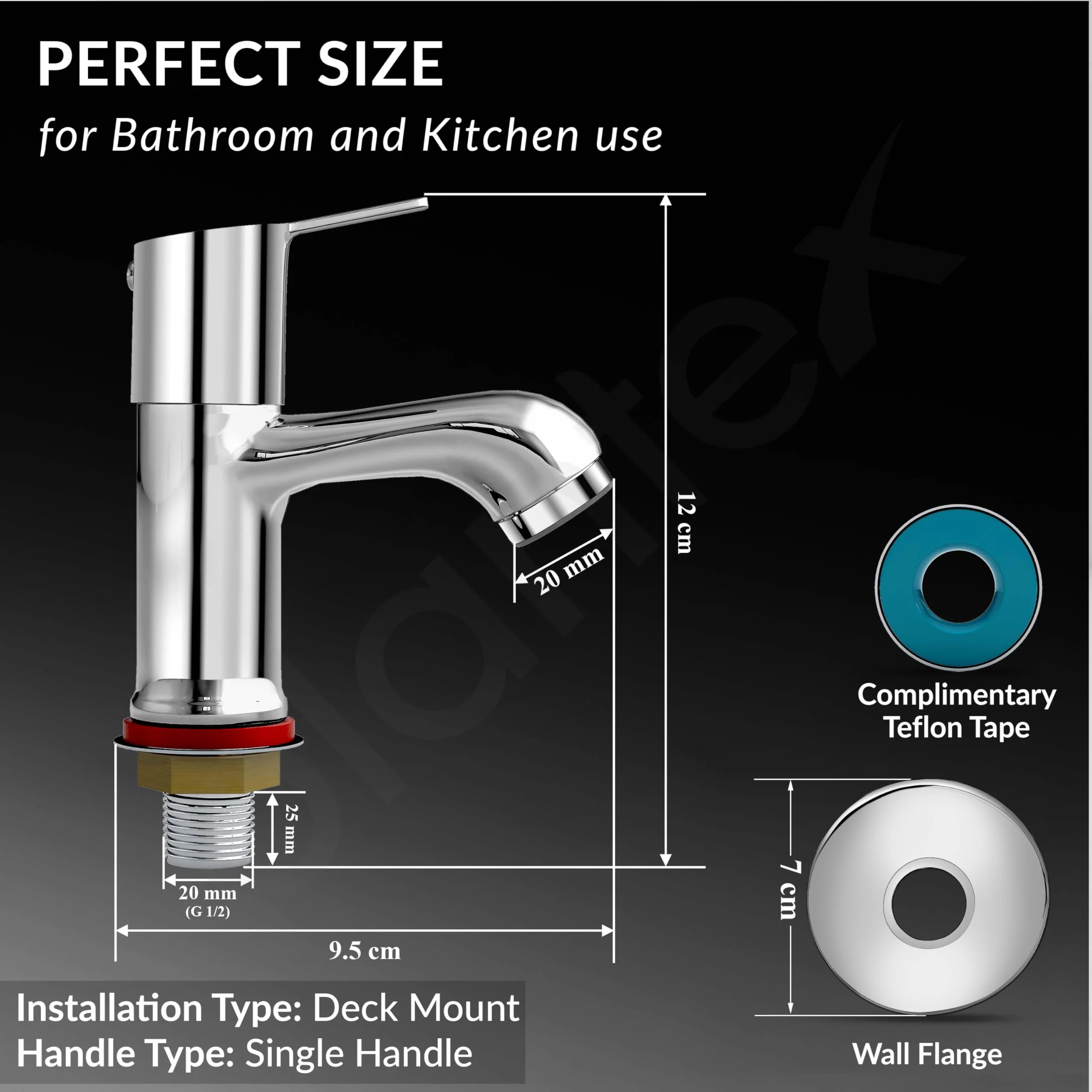 Plantex Pillar Tap for Bathroom with Water Saving Aerator and Brass Spindle/Wash Basin Tap with Teflon Tape/Single Lever Water Tap - (Rio-Chrome) - Image 4
