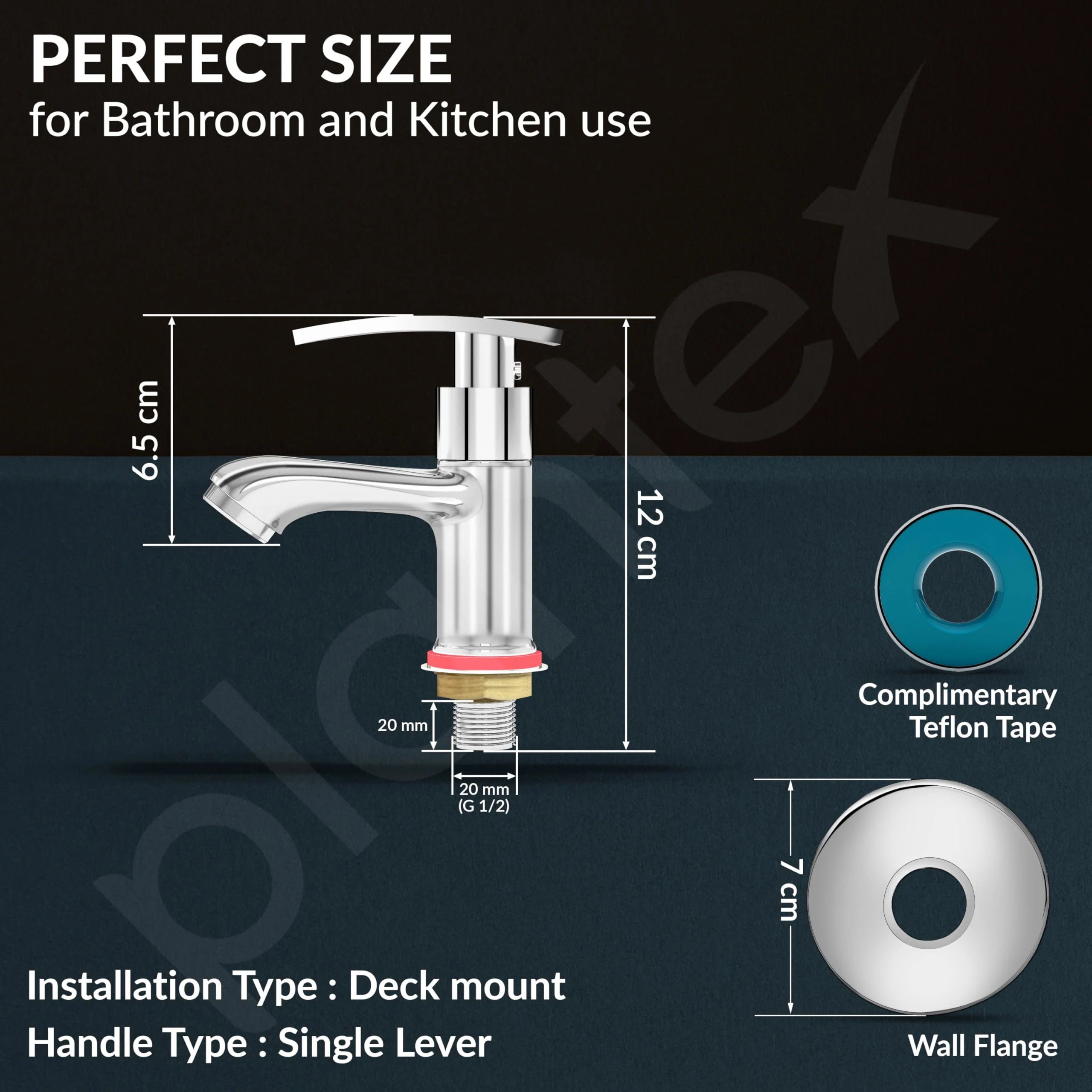 Plantex Pillar Tap for Bathroom with Water Saving Aerator and Brass Spindle/Wash Basin Tap with Teflon Tape/Single Lever Water Tap-(Samar-Chrome) - Image 2