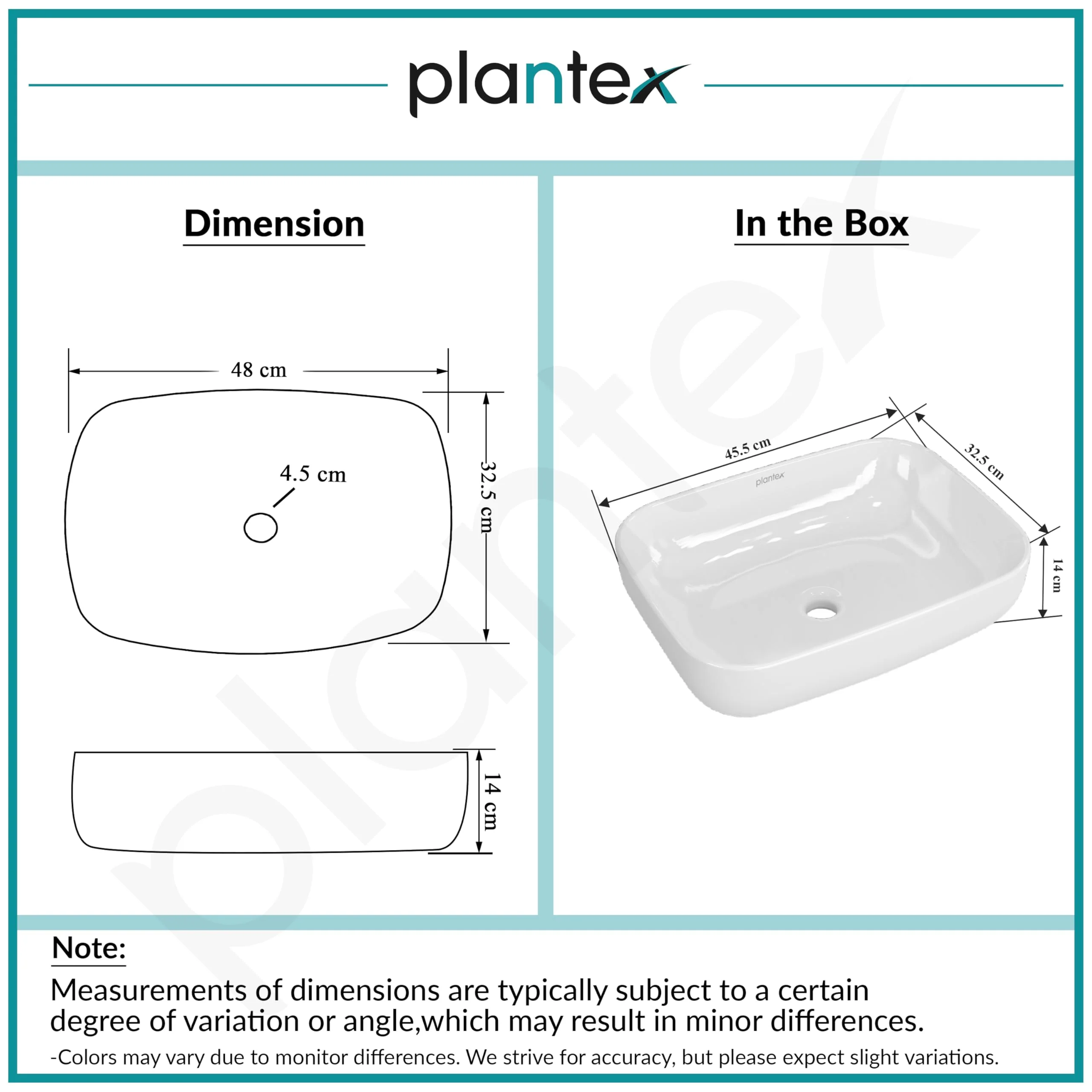 Plantex Platinum Ceramic Tabletop Rectangular Wash Basin/Washbasin for Bathroom/10 Years Glaze Warranty by Plantex/Small Wash Basin (White - 18 x 13 x 5 Inch) - Image 3