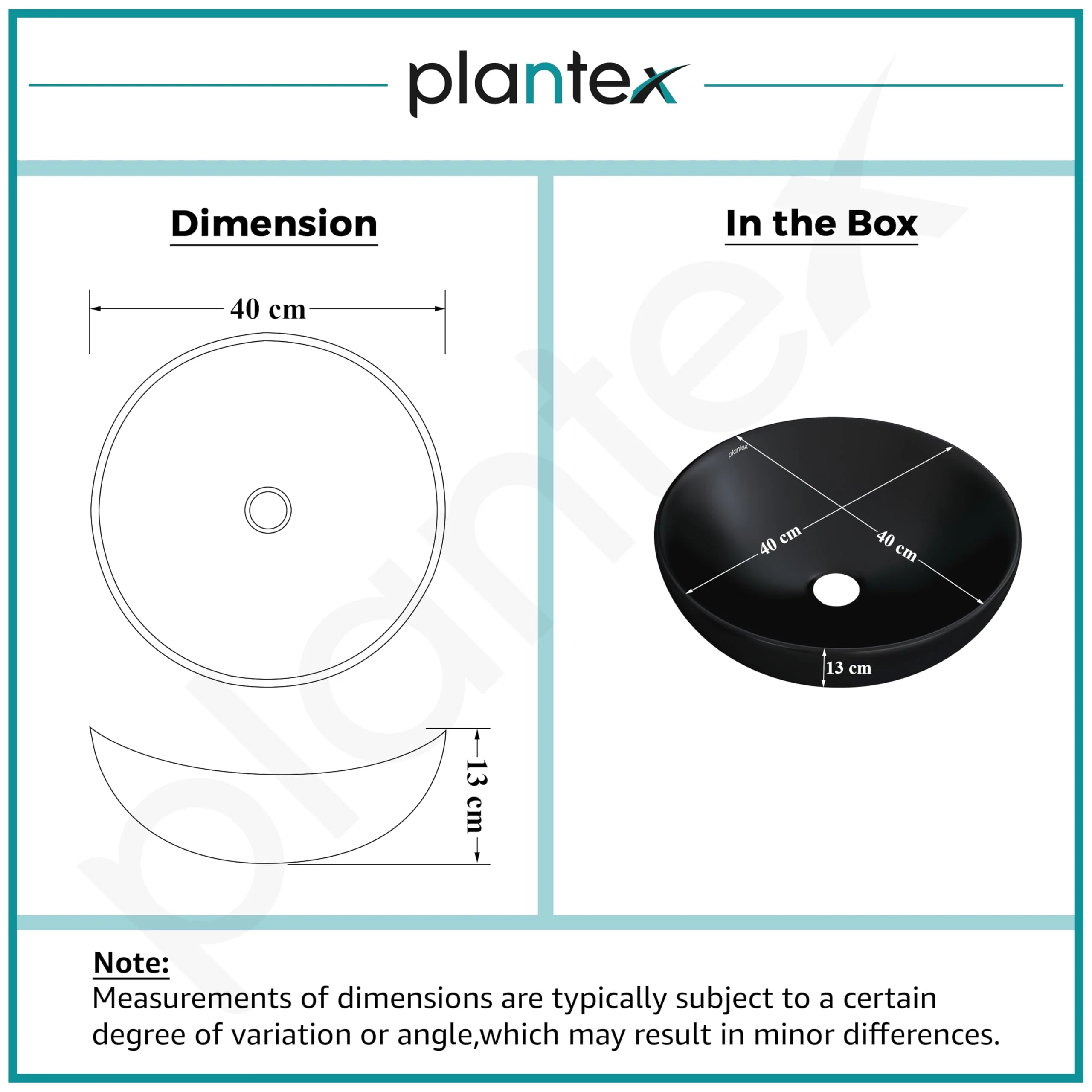 Plantex Platinum Ceramic Tabletop Round Wash Basin/Countertop Bathroom Sink/Tabletop Wash Basin(Black, 15.5 x 15.5 x 5 Inch) - Image 4