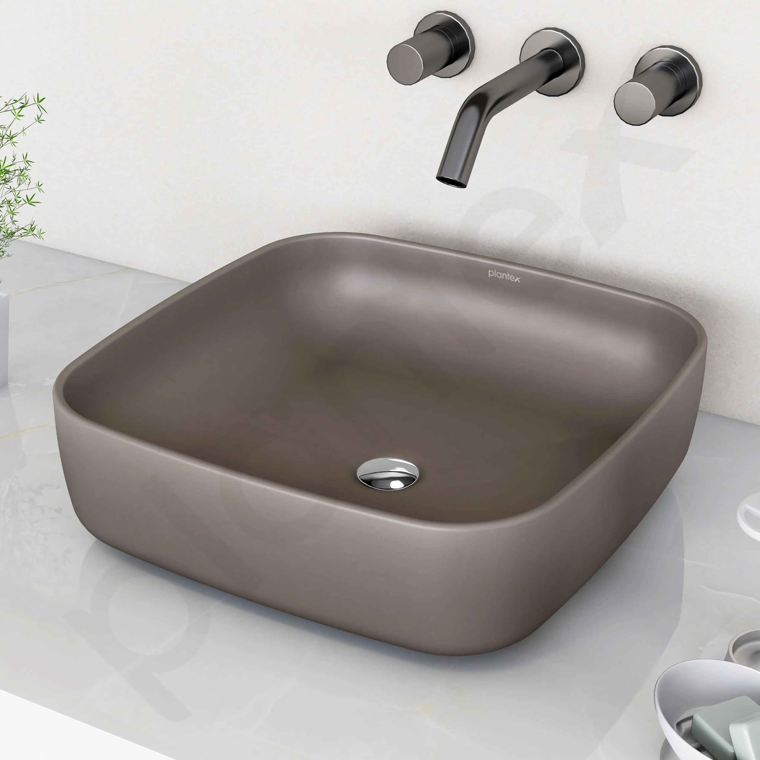 Plantex Platinum Ceramic Tabletop Square Wash Basin/Countertop Bathroom Sink (Choco, 16 x 16 x 5 Inch) - Image 7