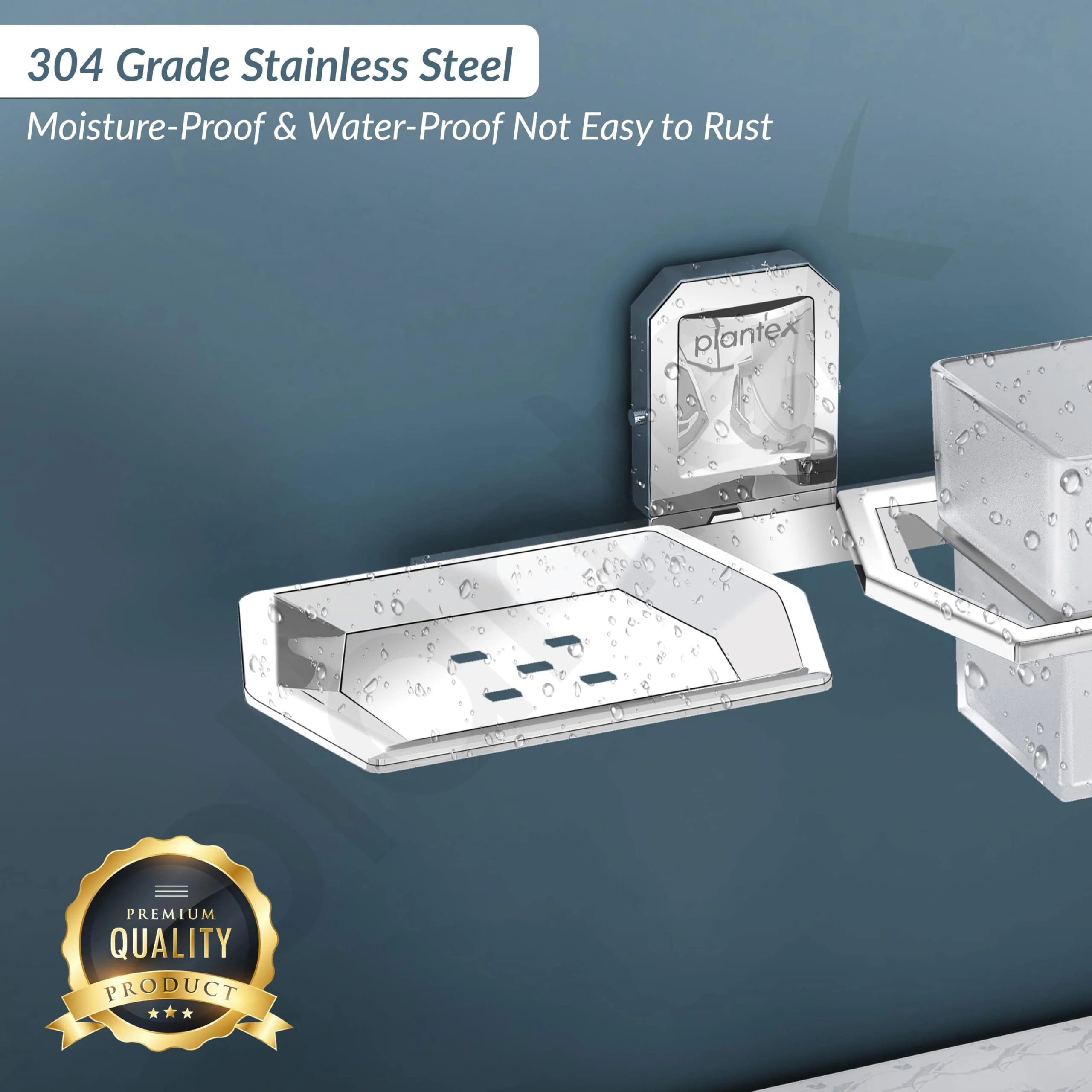 Plantex Platinum Stainless Steel 304 Grade Cute 2in1 Soap Dish with Tumbler Holder/Soap Stand/Tooth Brush Holder/Bathroom Accessories(Chrome) - Pack of 1 - Image 7