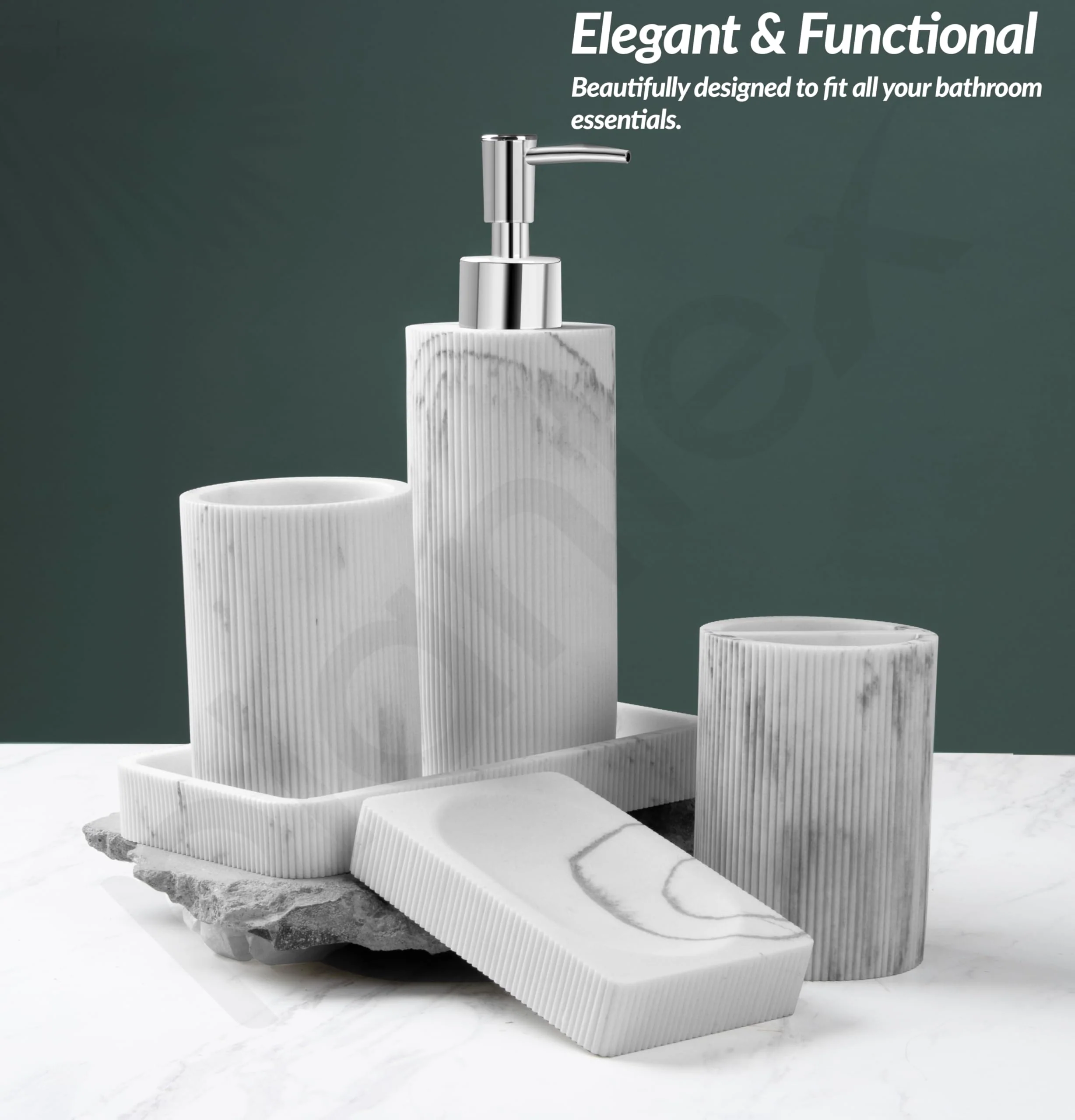Plantex Polyresin Bathroom Accessories Set Soap Dispenser/Toothbrush Holder/Bathroom Tray/Tumbler Holder/Soap Dish - 5 Piece(911) - Image 7