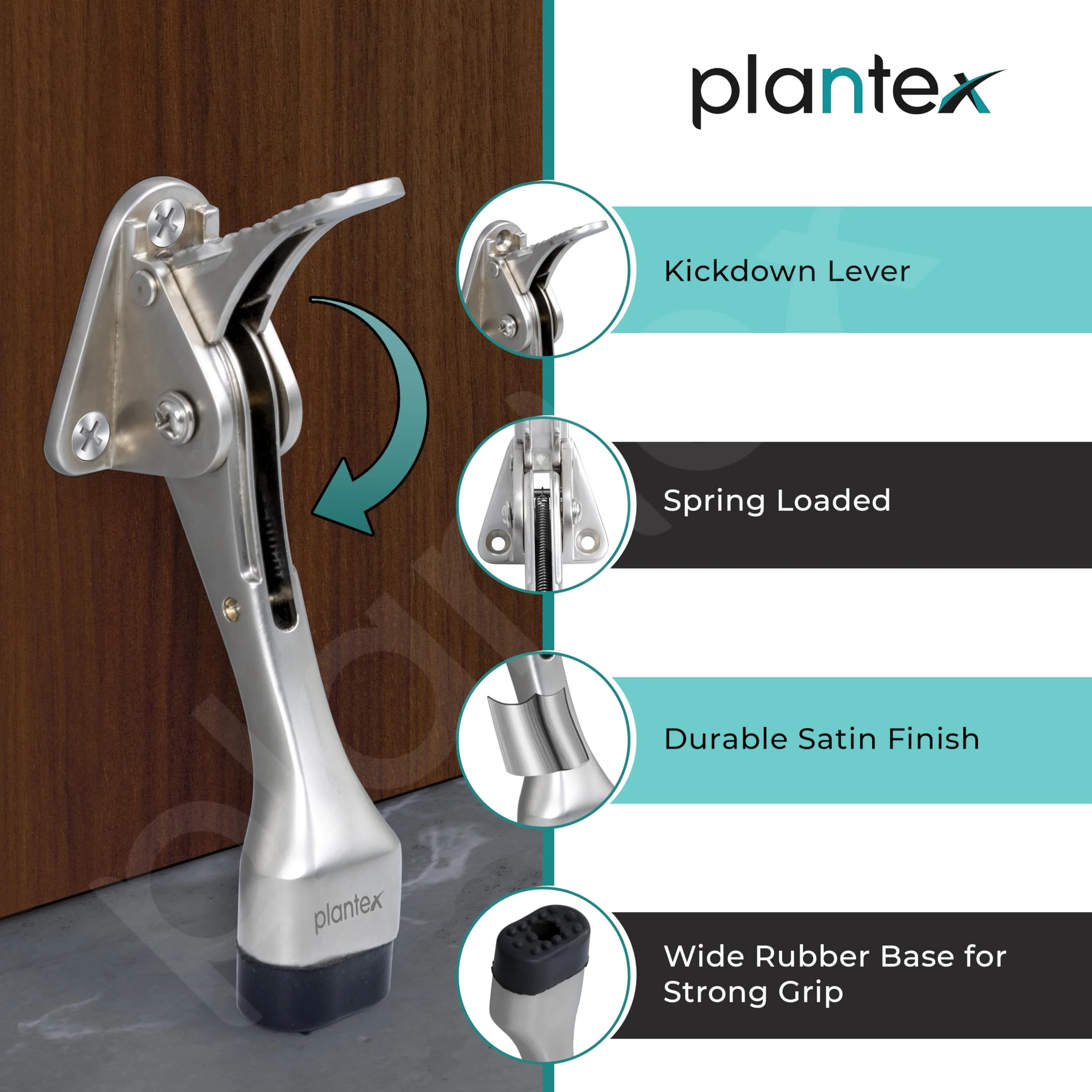 Plantex Premium 5 Inch Door Stopper/Door Stopper for Home Hydraulic/Kickdown Stop with One Touch Adjustable Height & Rubber Tip - Pack of 3 Door Stops (186 - Satin) - Image 4