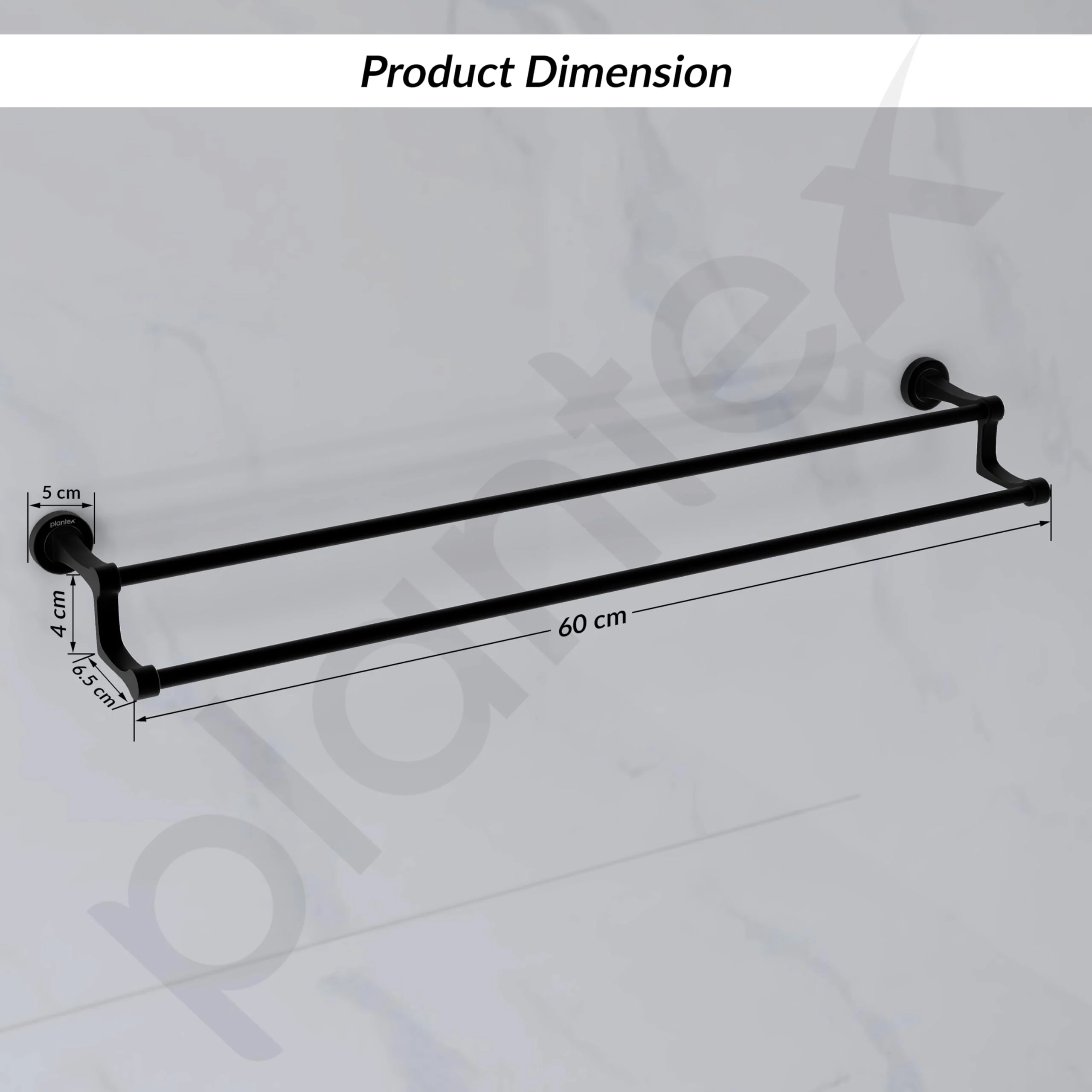 Plantex Premium Aluminium Dual Towel Rod/Bathroom Towel Holder/Towel Hanger/Towel Stand/Bathroom Accessories (24 inch) Black Finish - Image 2