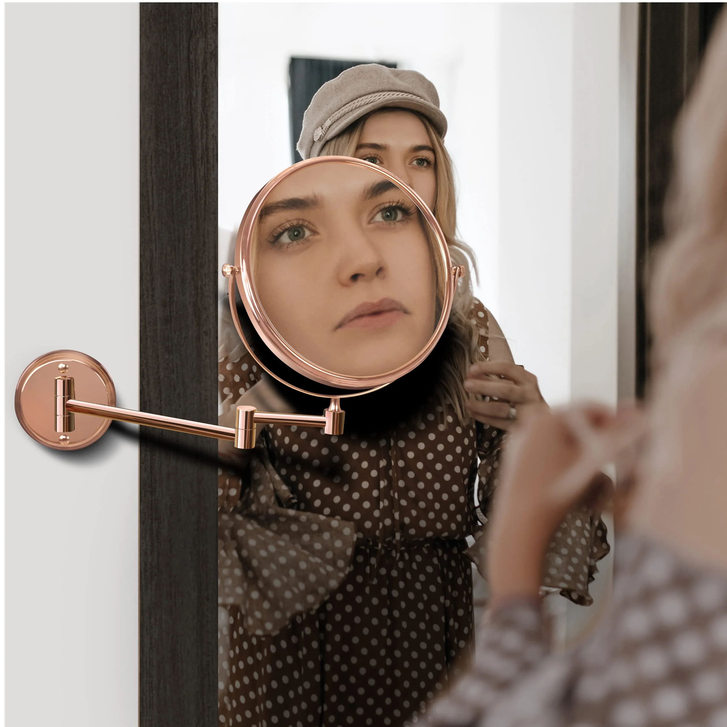 Plantex Premium Brass Magnifying Mirror/Dual Side Swivel Zoom Mirror with 5x/1x Magnification/Vanity Mirror for Bathroom (8 Inches-Rose Gold/Wall Mount) - Image 4