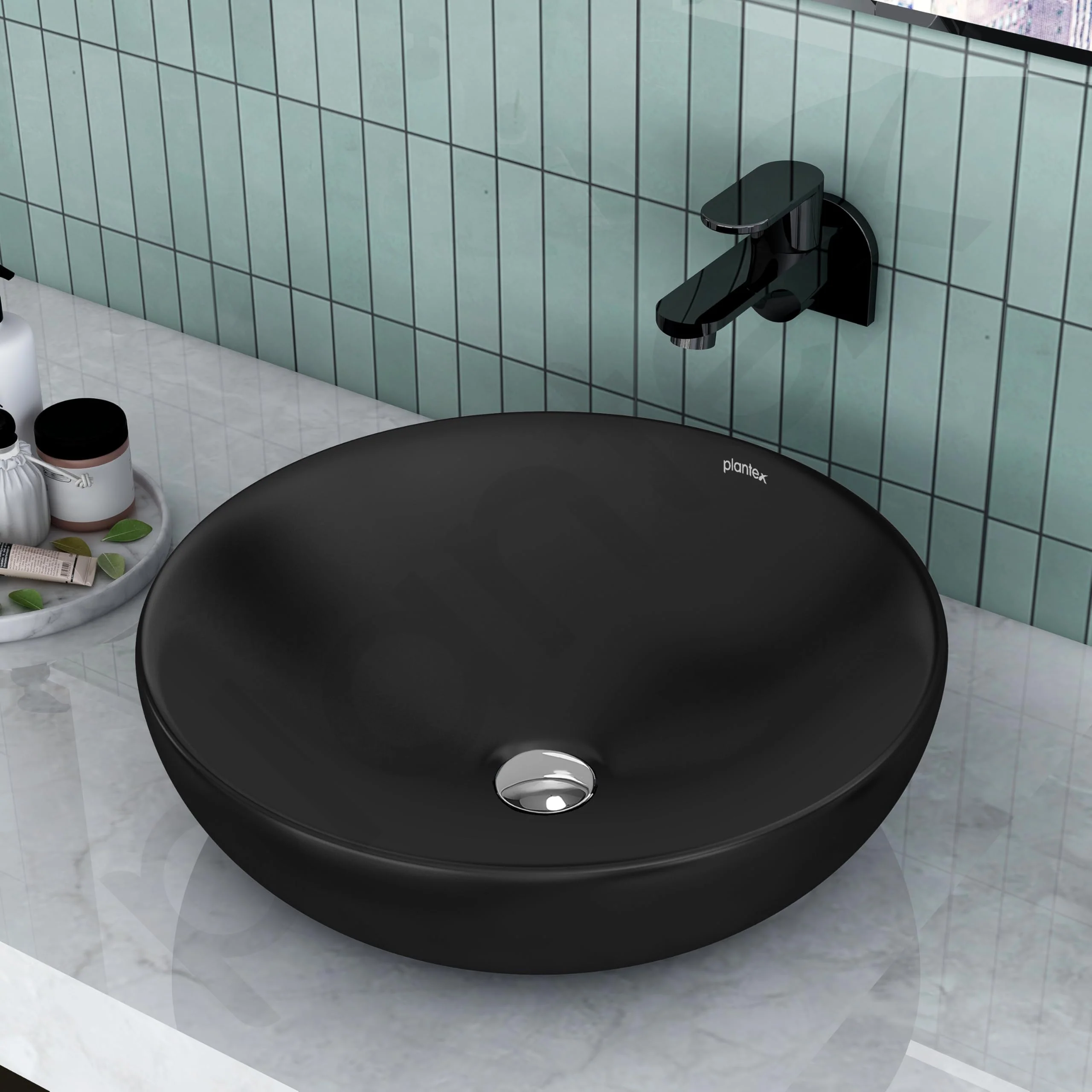 Plantex Premium Ceramic Tabletop Round Wash Basin/Countertop Bathroom Sink (Black, 15.5 x 15.5 x 5 Inch) 40 x 40 x 13 cm - Image 6