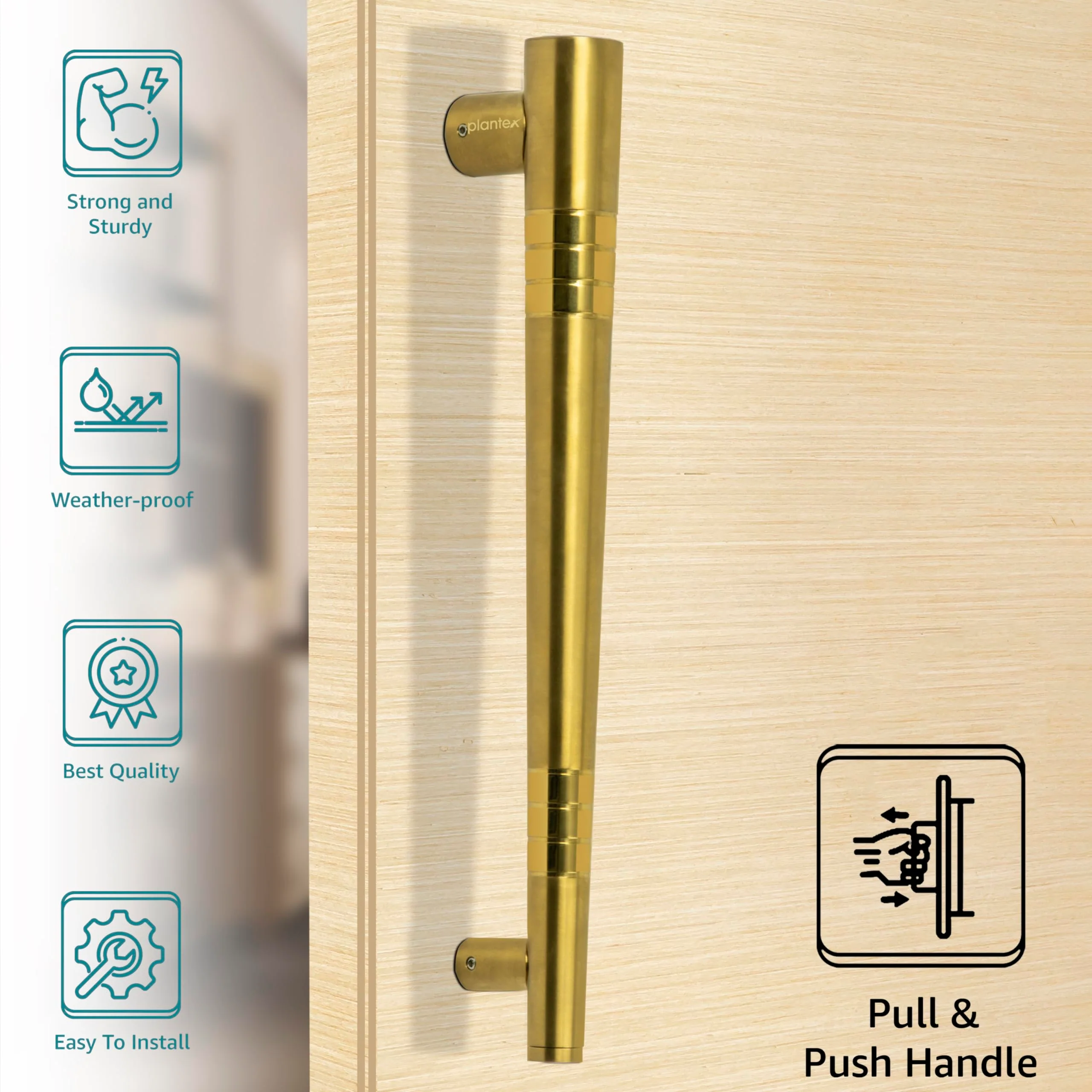 Plantex Premium Door Handle/Main Door Handle/14 Inch Door Handle for Main Door/Pull Push Door Handle for Home/Office/Hotel– Pack of 1 (306,PVD Gold Finish) - 3 Years Warranty - Image 2