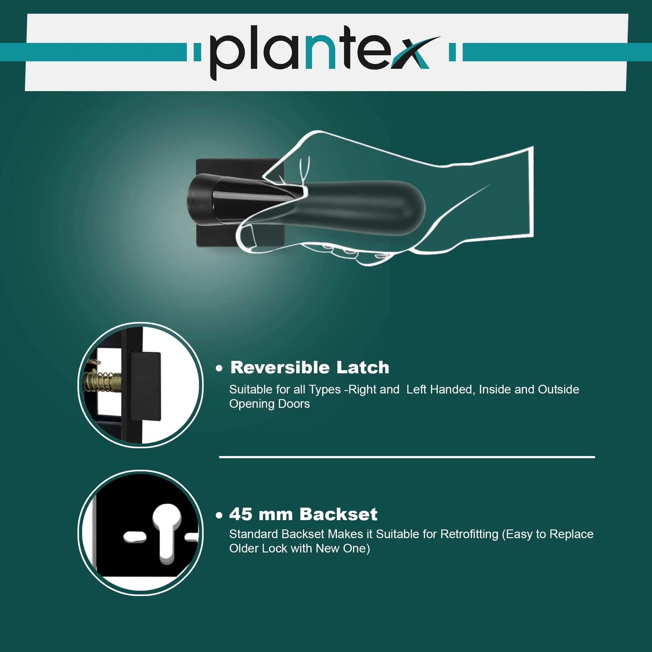 Plantex Premium Door Lock with 3 Years of Warranty/Main Door Lock for Home/Mortise Lock for Door - Main Door Lock Set (593 - Black) - Image 6