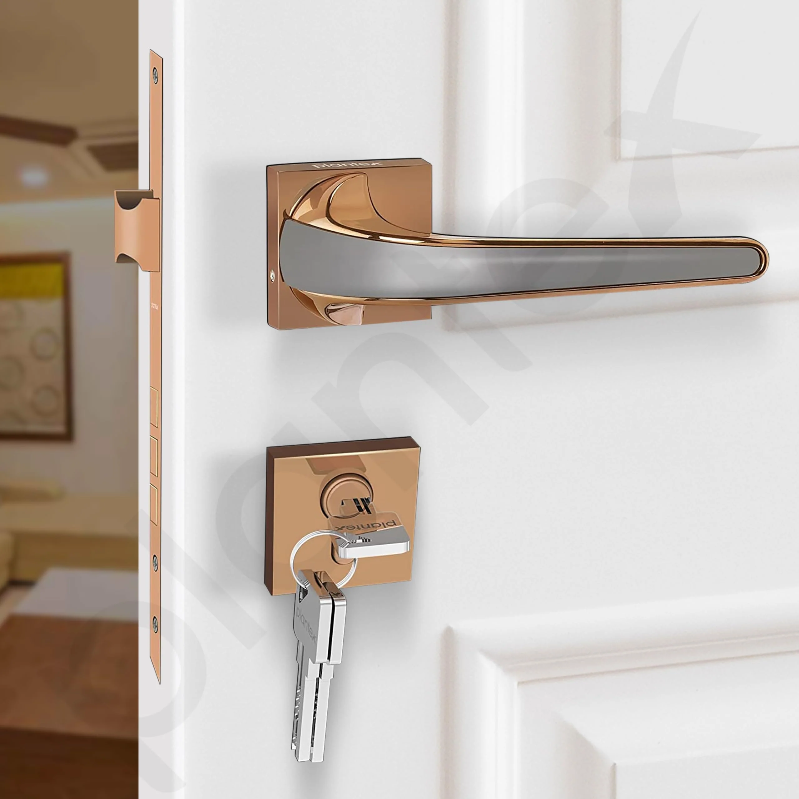 Plantex Premium Door Lock with 3 Years of Warranty/Main Door Lock for Home/Mortise Lock for Door - Main Door Lock Set (7091-PVD-Choco & Satin Black Matt) - Image 7