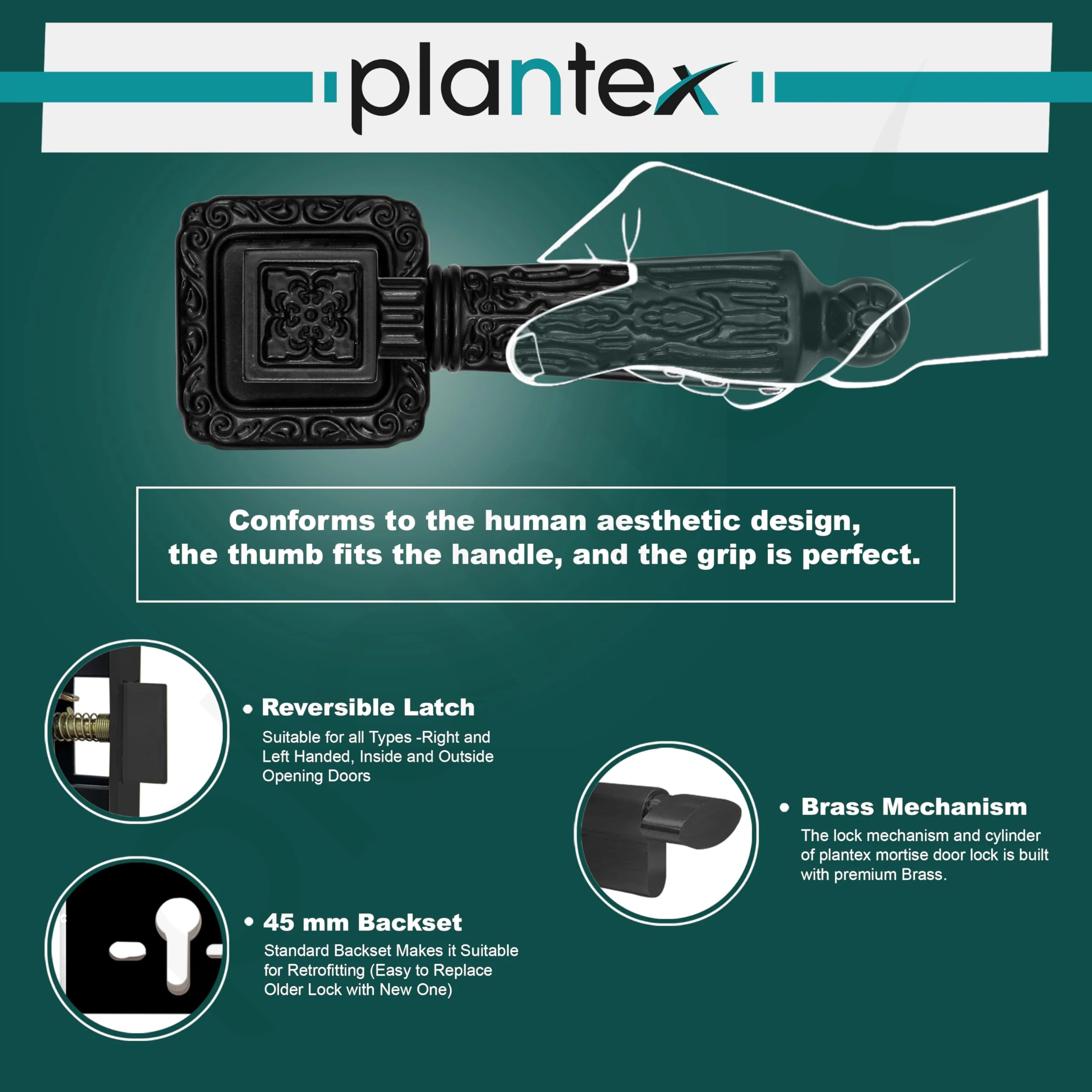 Plantex Premium Door Locks with 3 Years of Warranty by Plantex/Main Door Lock for Home/Mortise Lock for Door (643 - Black) - Image 6