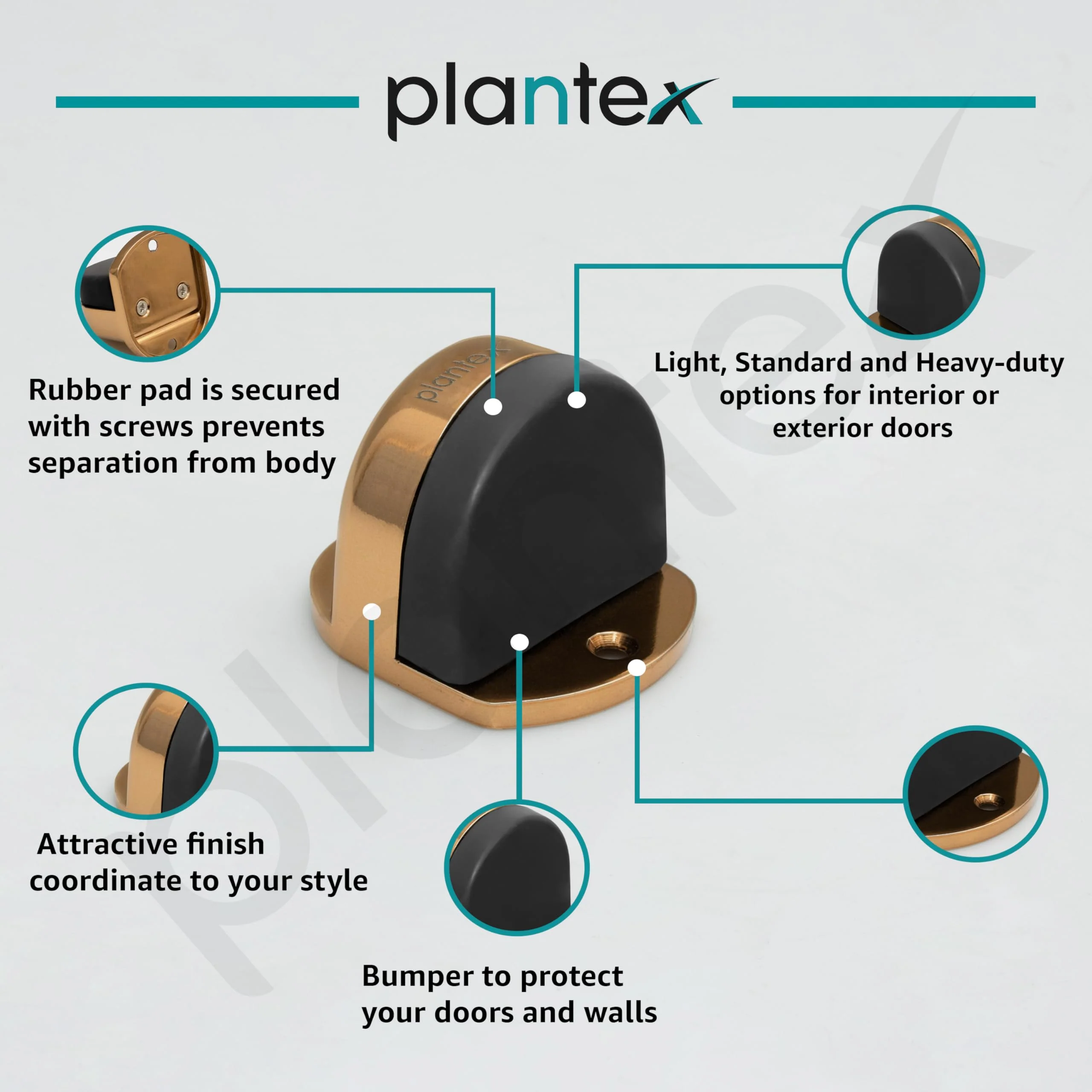 Plantex Premium Floor Mounted Door Buffer/Sound Dampening Rubber Buffer for Bed Room/Living Room/Kitchen/Bathroom Door – Pack of 1 (Rose Gold) - Image 4
