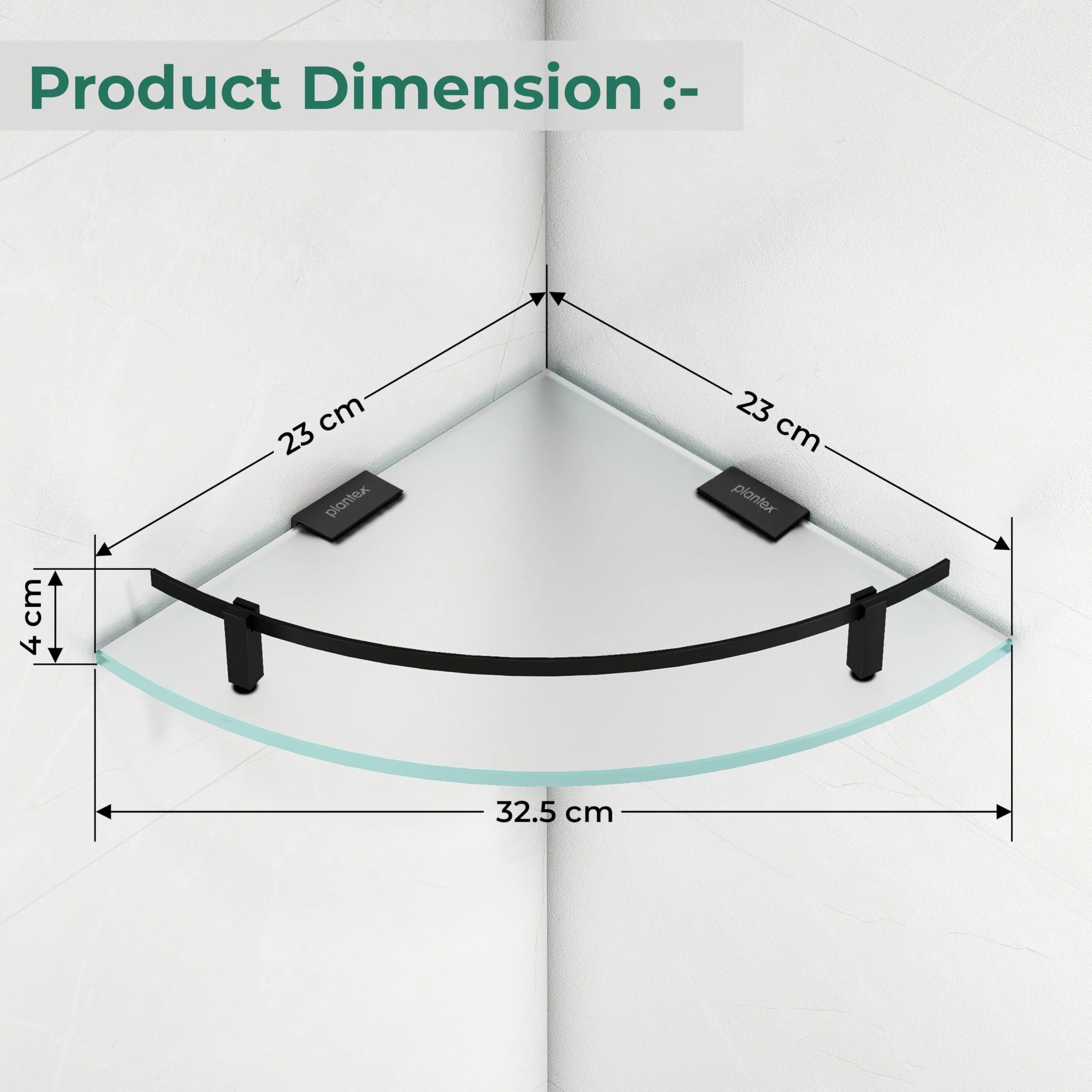 Plantex Premium Frosted Glass Corner Shelves for Bathroom/Living Room Wall Mounted Shelf with Black Railings and Brackets/Bathroom Accessories (9x9 Inches, Pack of 3) - Image 3