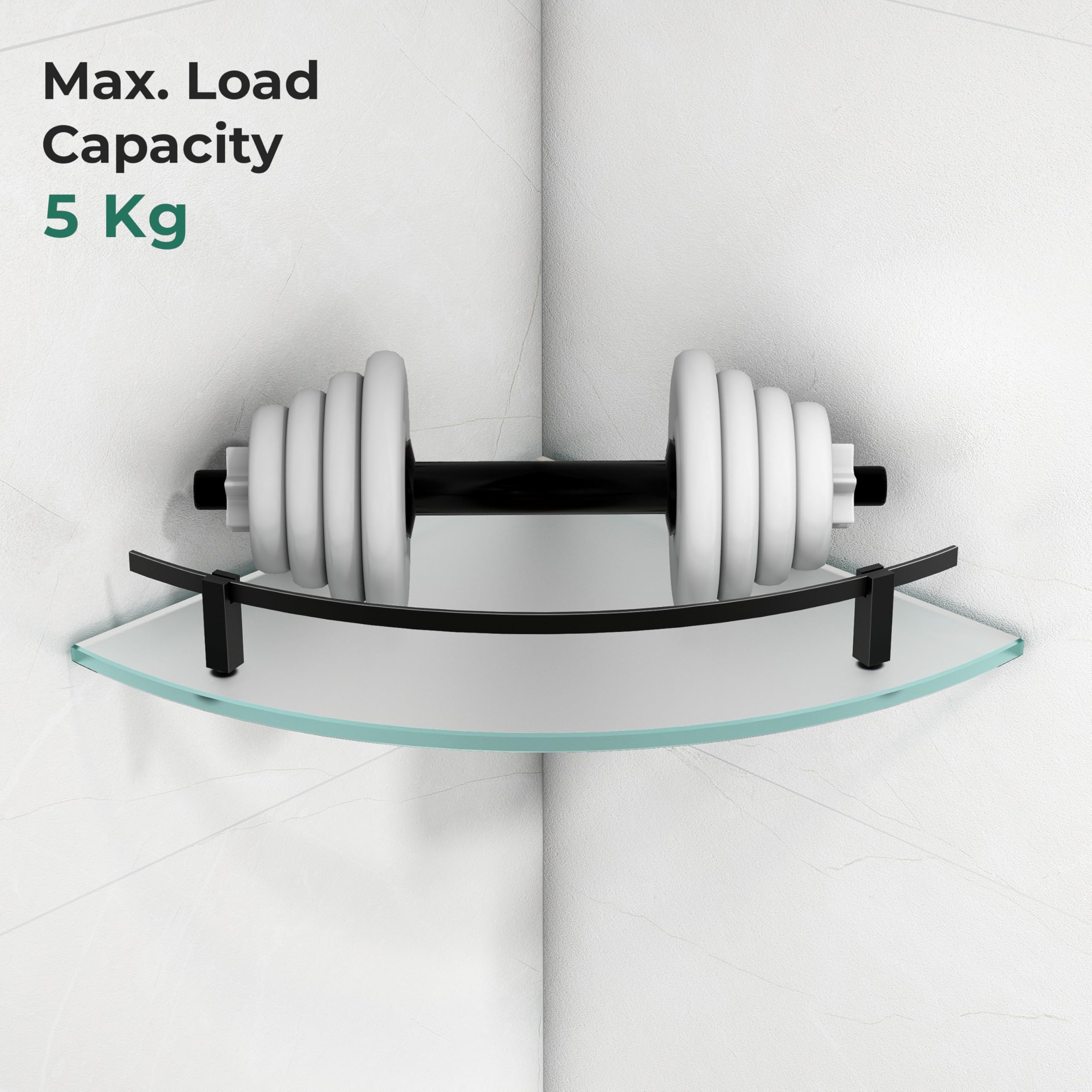 Plantex Premium Frosted Glass Corner Shelves for Bathroom/Living Room Wall Mounted Shelf with Black Railings and Brackets/Bathroom Accessories (9x9 Inches, Pack of 3) - Image 6