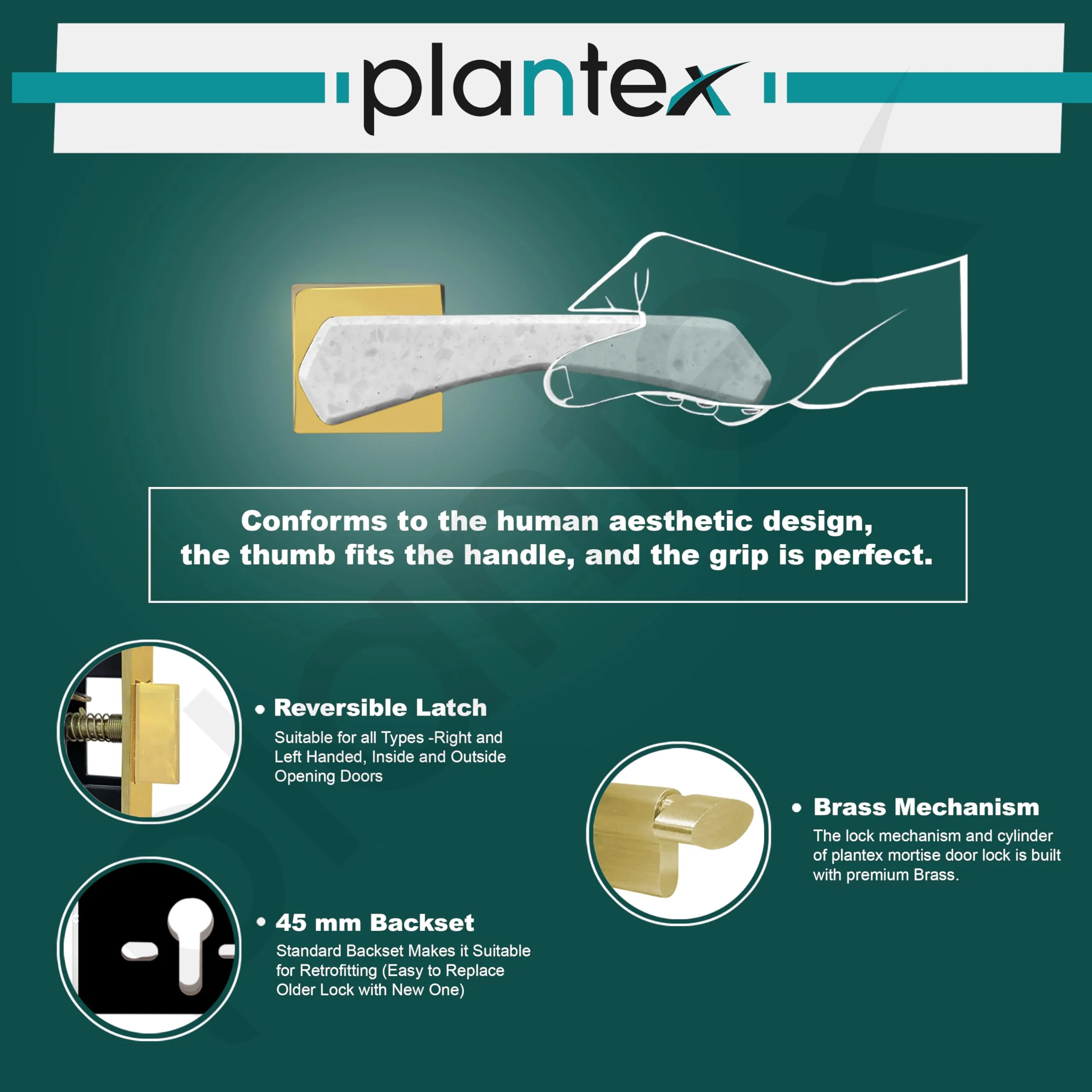Plantex Premium Main Door Lock Set With 3 Years Warranty - Mortise Lock (594 - Gold and White) - Image 5