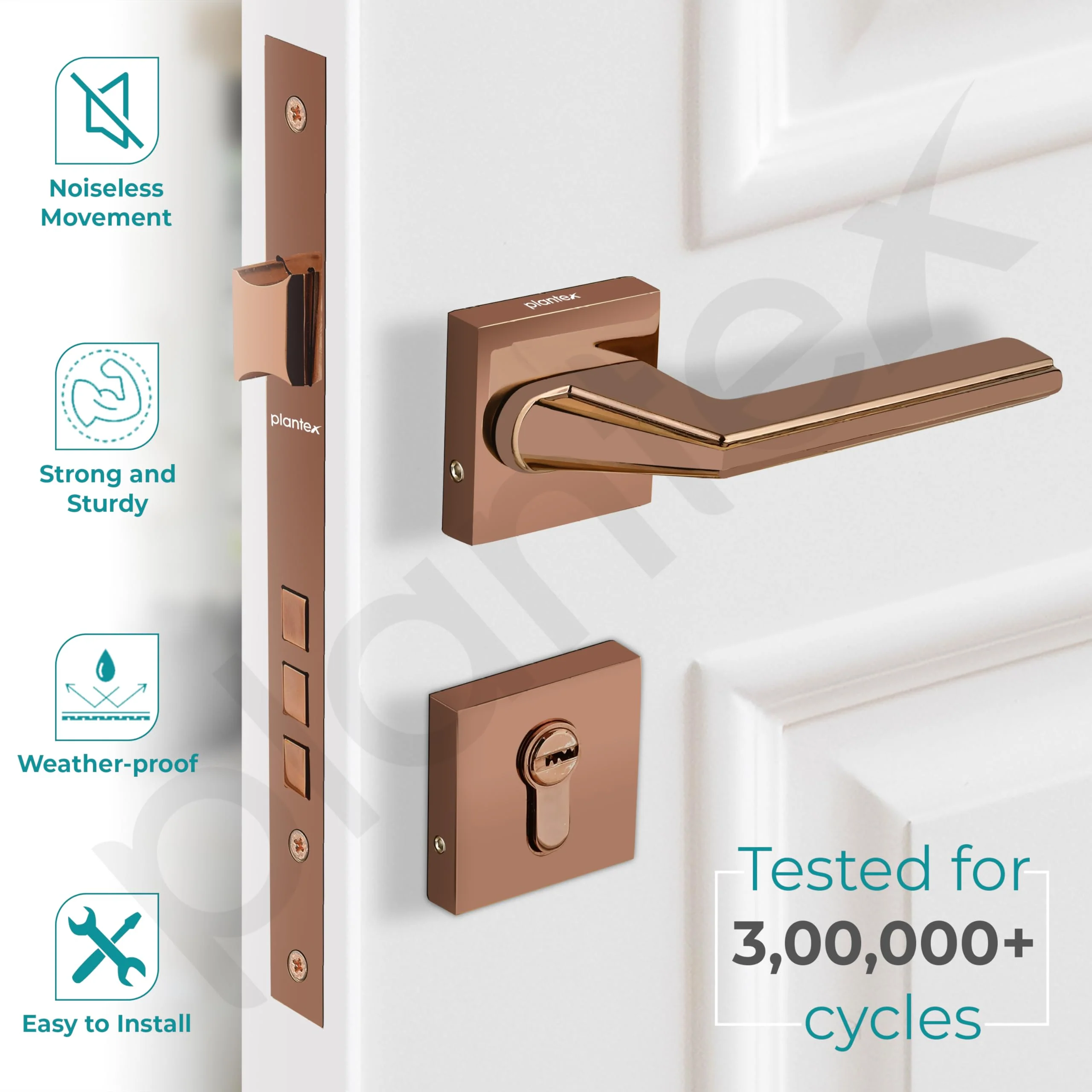 Plantex Premium Door Lock with 3 Years of Warranty/Main Door Lock Set for Home/Mortise Locks for Door (7122 - PVD Choco) - Image 3