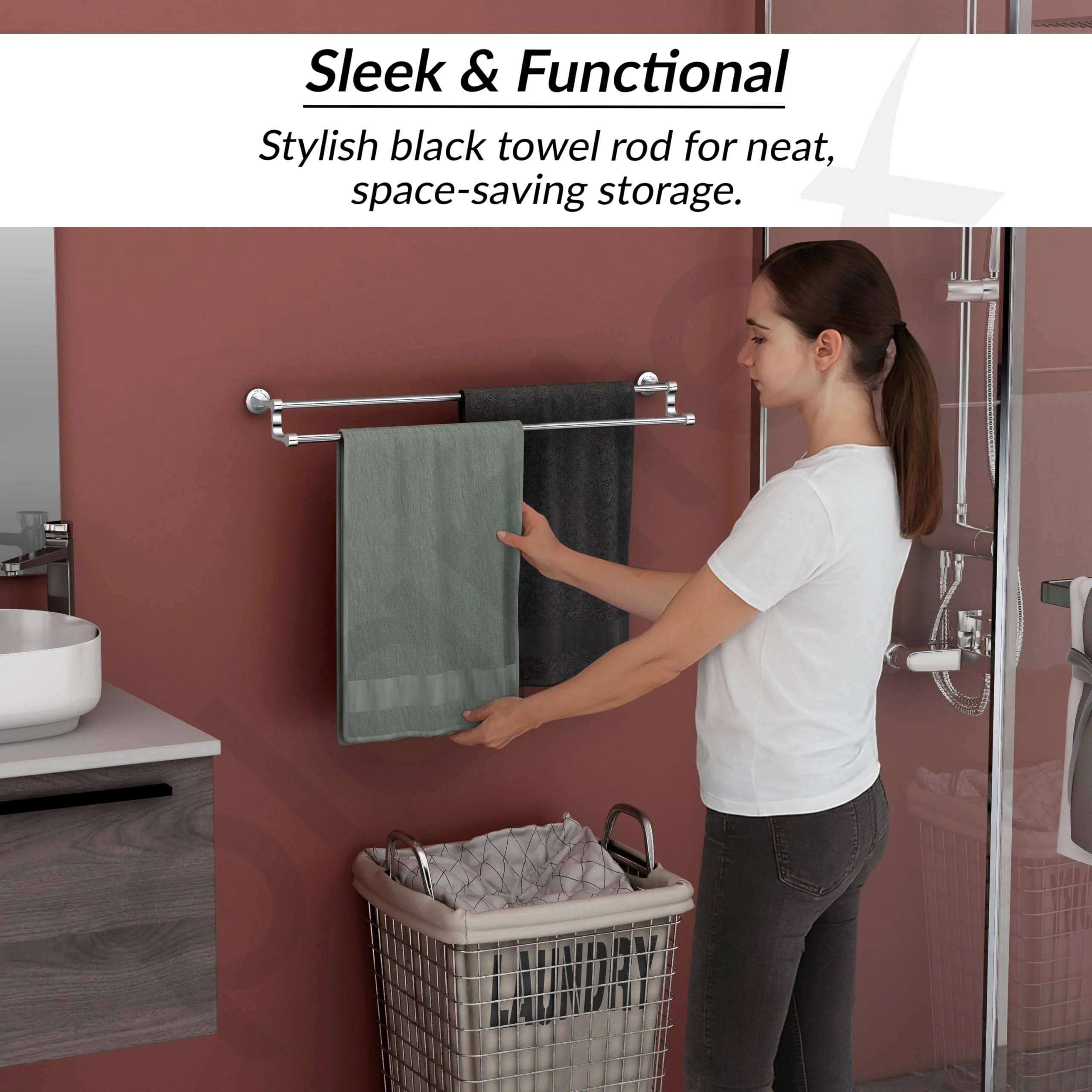 Plantex Premium Stainless Steel & Aluminum Dual Towel Rod/Towel Hanger for Bathroom/Towel Stand/Bathroom Accessories (24 Inch-Chrome) - Image 7