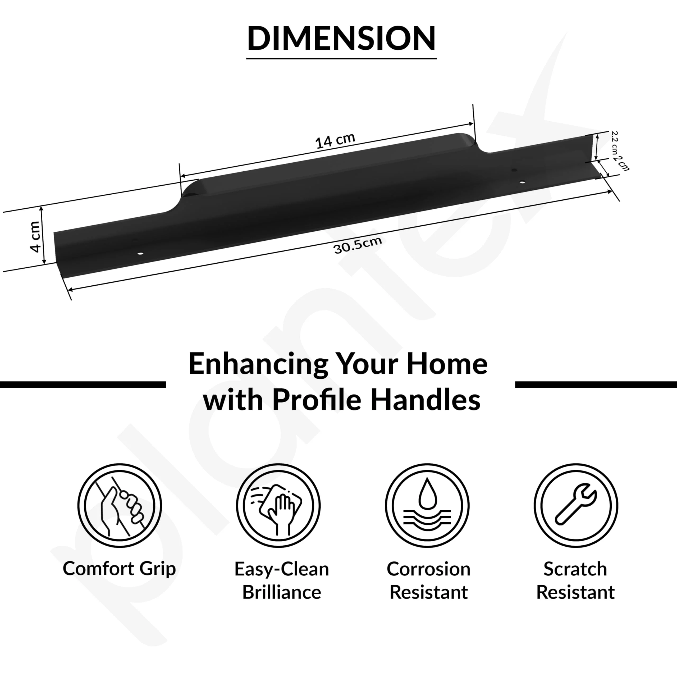 Plantex Profile Handle for Kitchen Cabinet/12 Inch Alluminium Drawer Profile Handle/Wardrobe Pull Handle for Home/Office/Hotel - Pack of 1 (Black) - Image 3