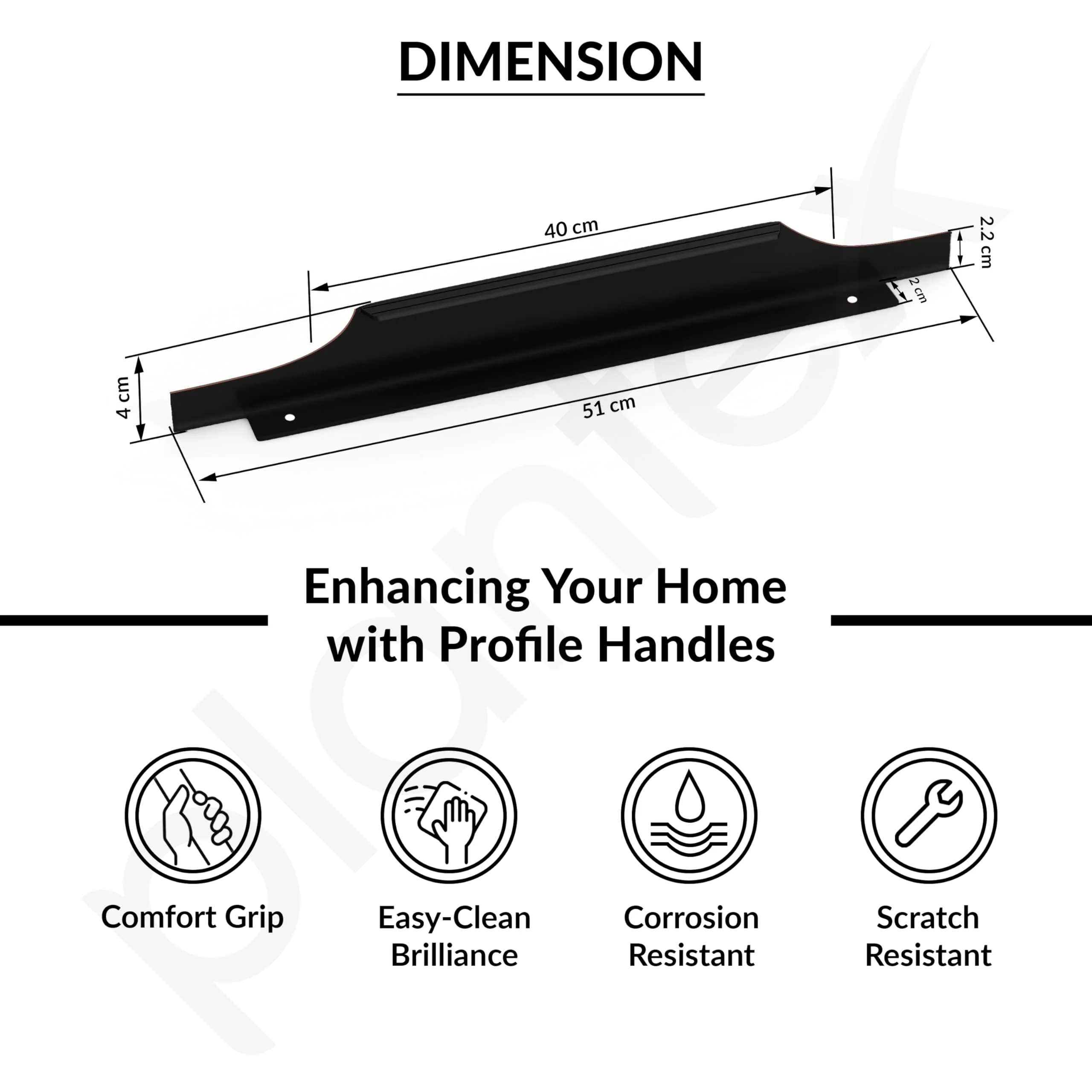 Plantex Profile Handle for Kitchen Cabinet/20 Inch Alluminium Drawer Profile Handle/Wardrobe Pull Handle for Home/Office/Hotel - Pack of 1 (Black) - Image 3
