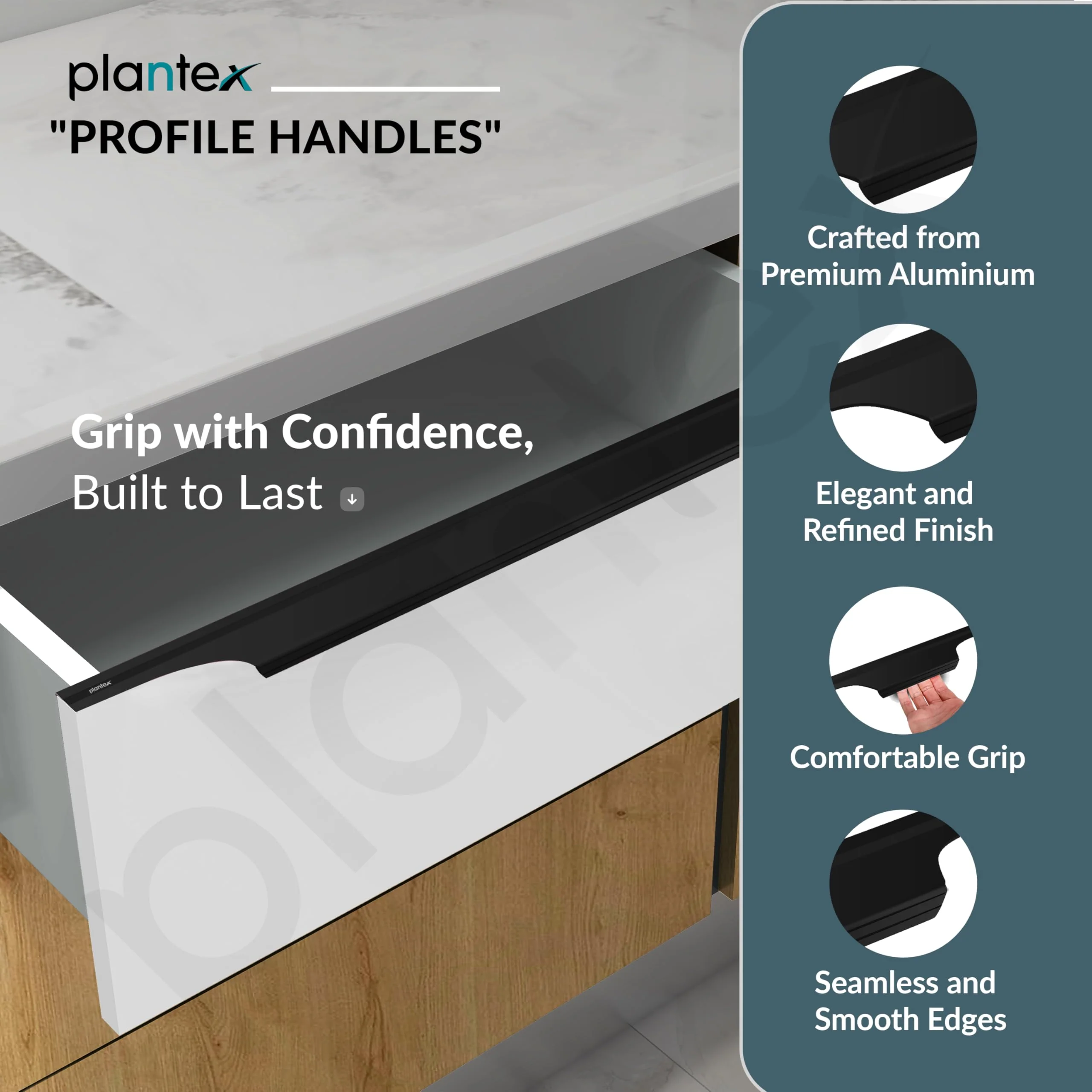 Plantex Profile Handle for Kitchen Cabinet/24 Inch Alluminium Drawer Profile Handle/Wardrobe Pull Handle for Home/Office/Hotel - Pack of 2 (Black) - Image 2