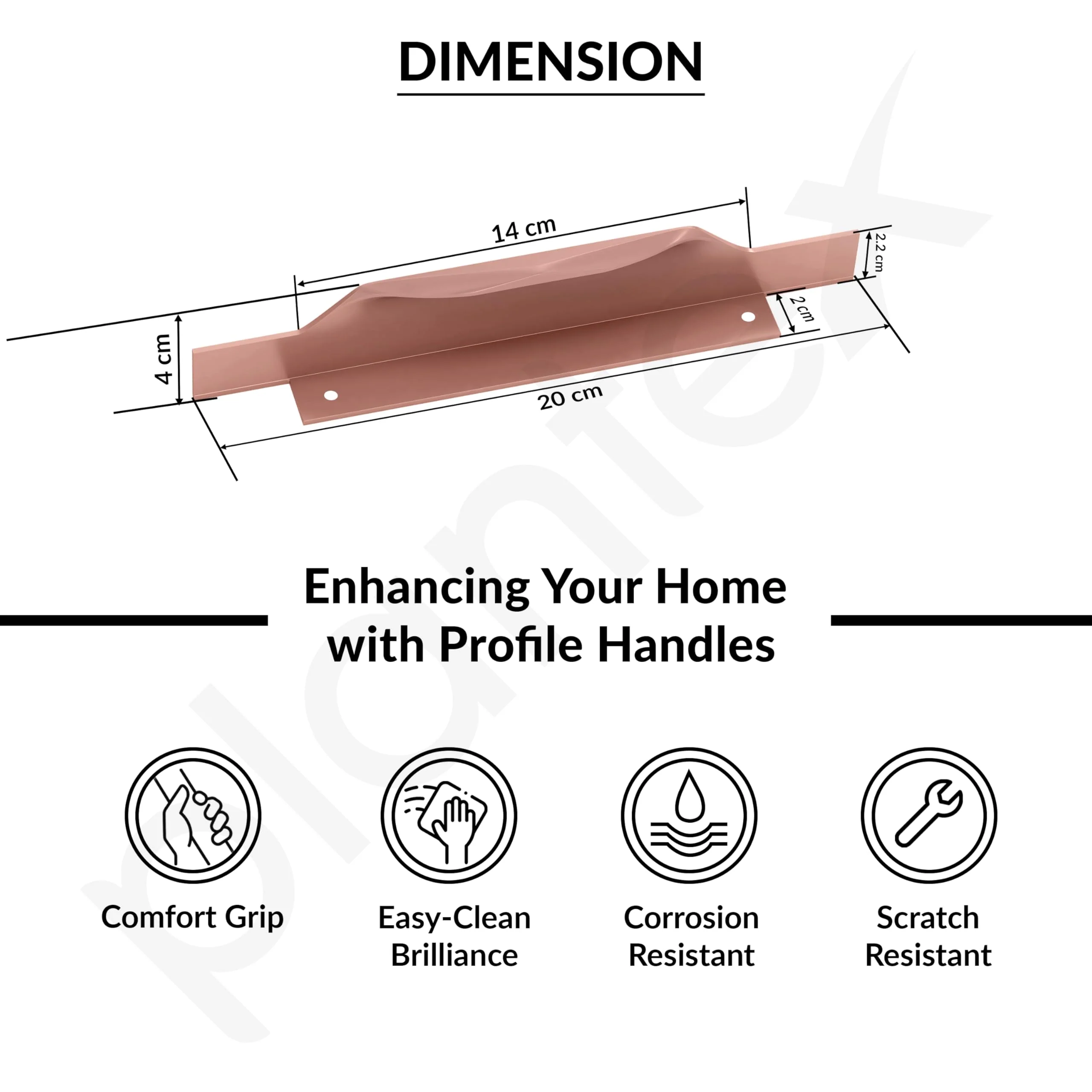 Plantex Profile Handle for Kitchen Cabinet/8 Inch Alluminium Drawer Profile Handle/Wardrobe Pull Handle for Home/Office/Hotel - Pack of 1 (Rose Gold) - Image 3