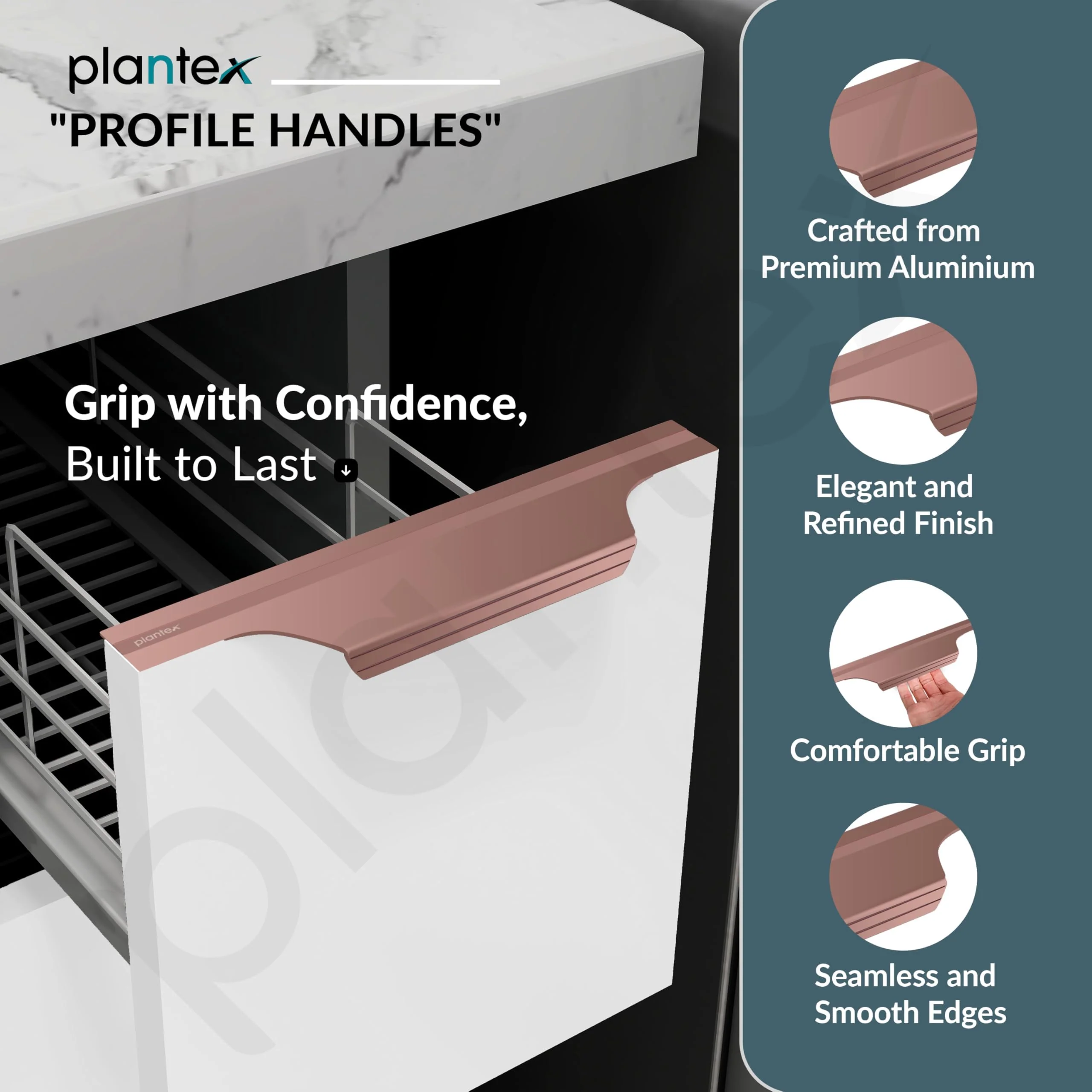 Plantex Profile Handle for Kitchen Cabinet/8 Inch Alluminium Drawer Profile Handle/Wardrobe Pull Handle for Home/Office/Hotel - Pack of 2 (Rose Gold) - Image 2