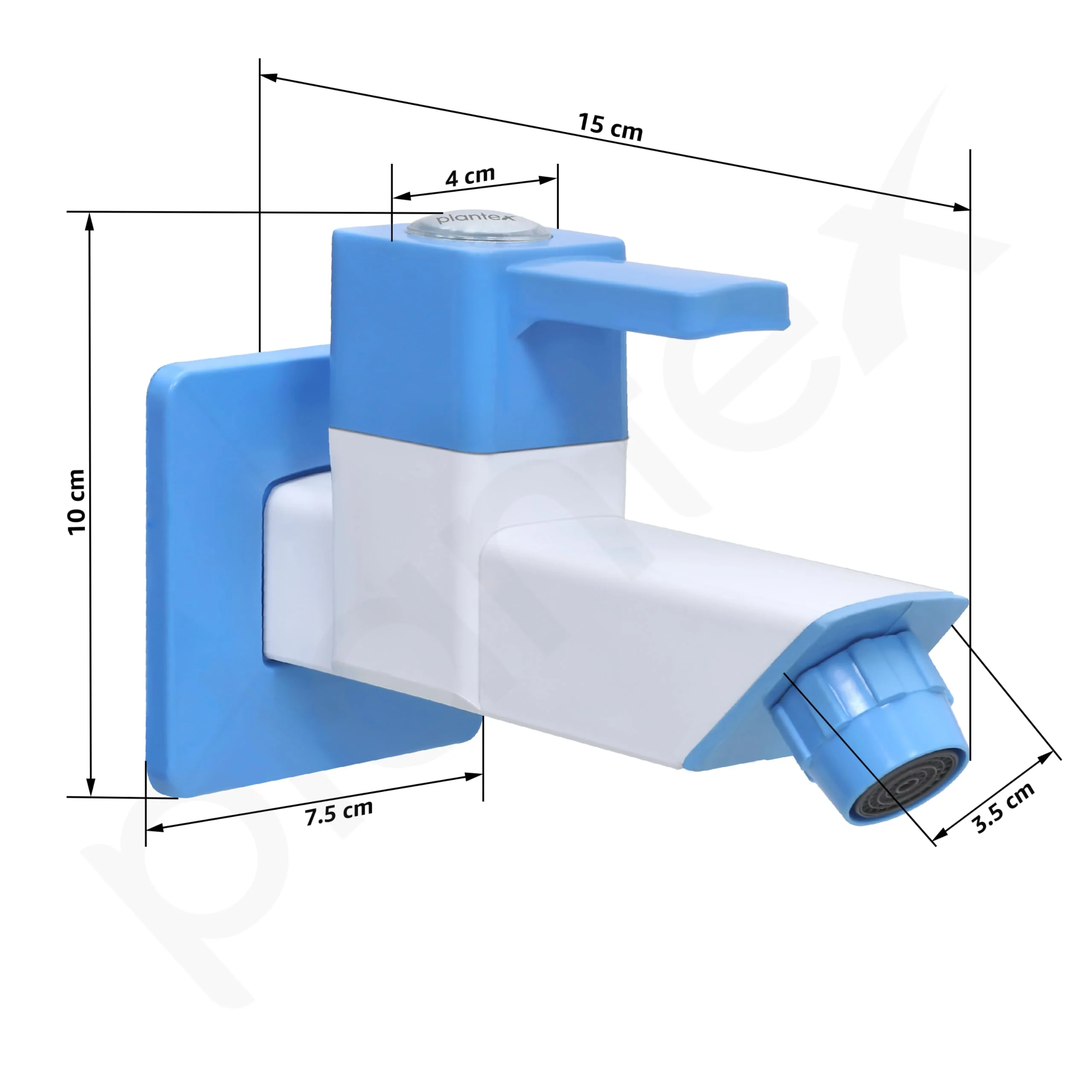 Plantex PTMT ES-111 Bib Cock Polished Water Tap For Bathroom With Water Saving Aerator/Bib Tap With Teflon Tape And Plastic Wall Flange (Blue & White) - Image 3
