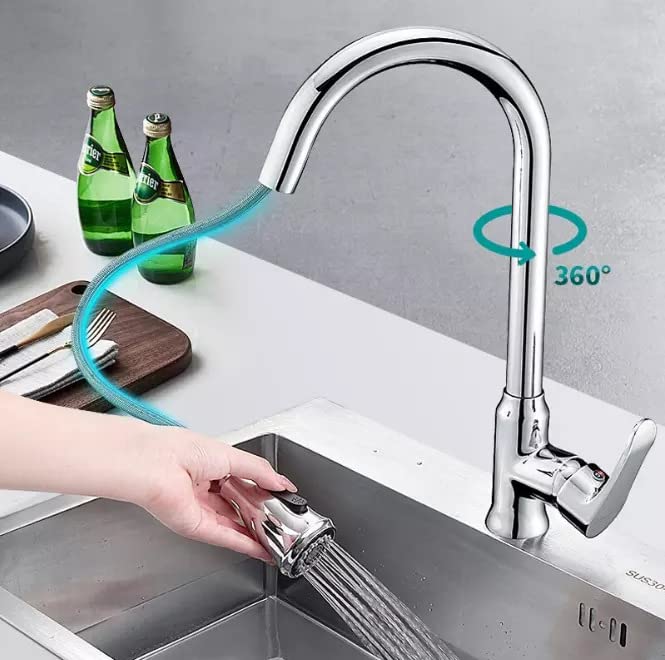 Plantex Pull-Down Kitchen Sink Tap/Pure Brass Sink Tap for Kitchen Basin with 360โฐ Swivel Spout/Kitchen Sink Faucet- (Chrome) - Image 5