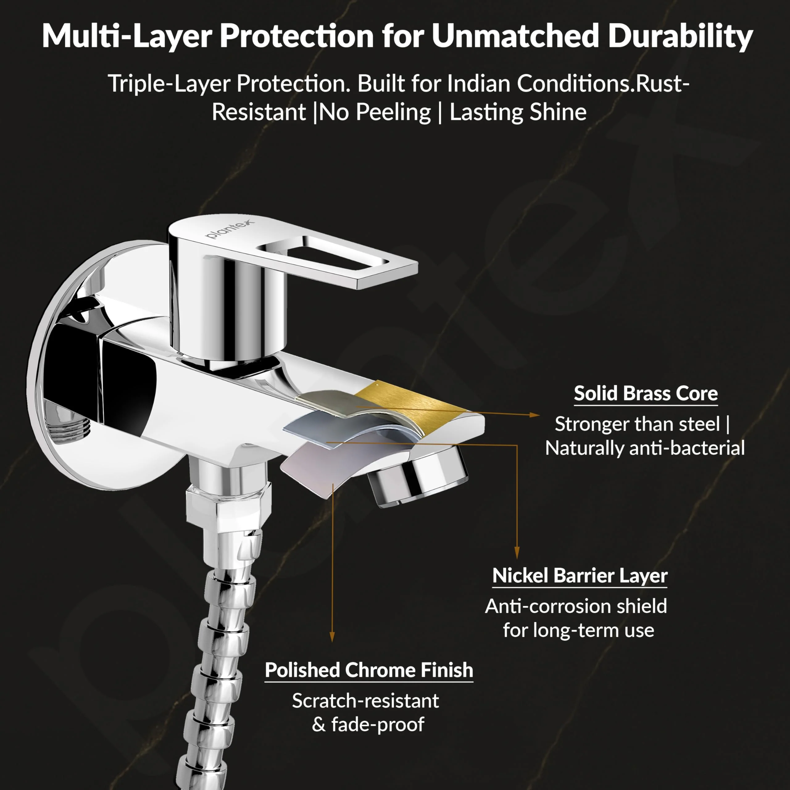 Plantex Pure Brass 2 in 1 Tap for Washing Machine/2-Way Bib Cock for Bathroom with Brass Wall Flange & Teflon Tape - (Chrome) - Image 6
