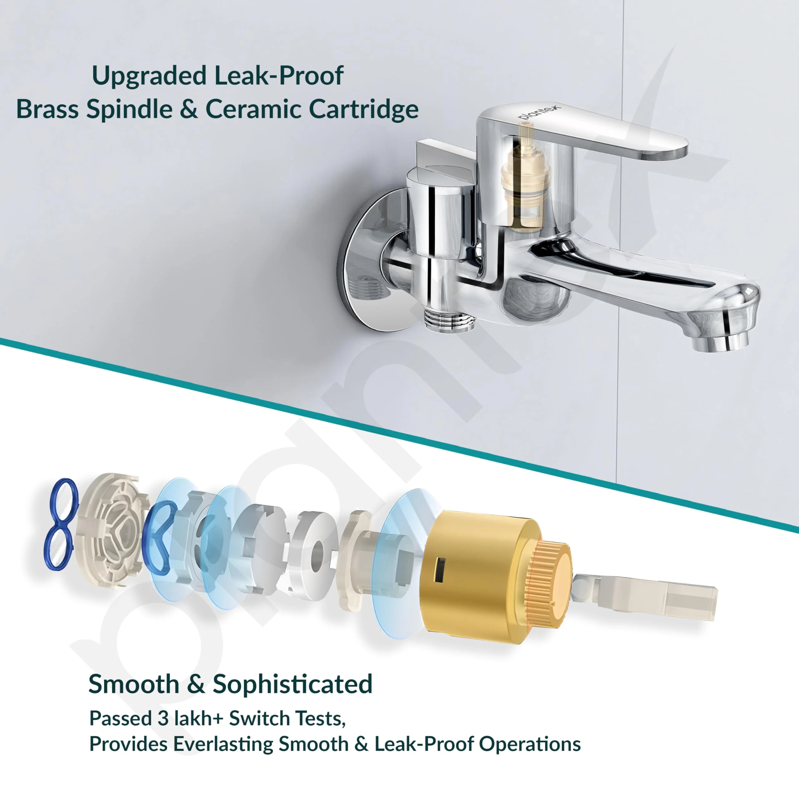 Plantex Pure Brass 2 in 1 Tap for Washing Machine/2-Way Bib Cock for Bathroom with Water Saving Aerator/Bib Cock with Brass Wall Flange and Teflon TapeTape (DOL-2305, Chrome) - Image 4
