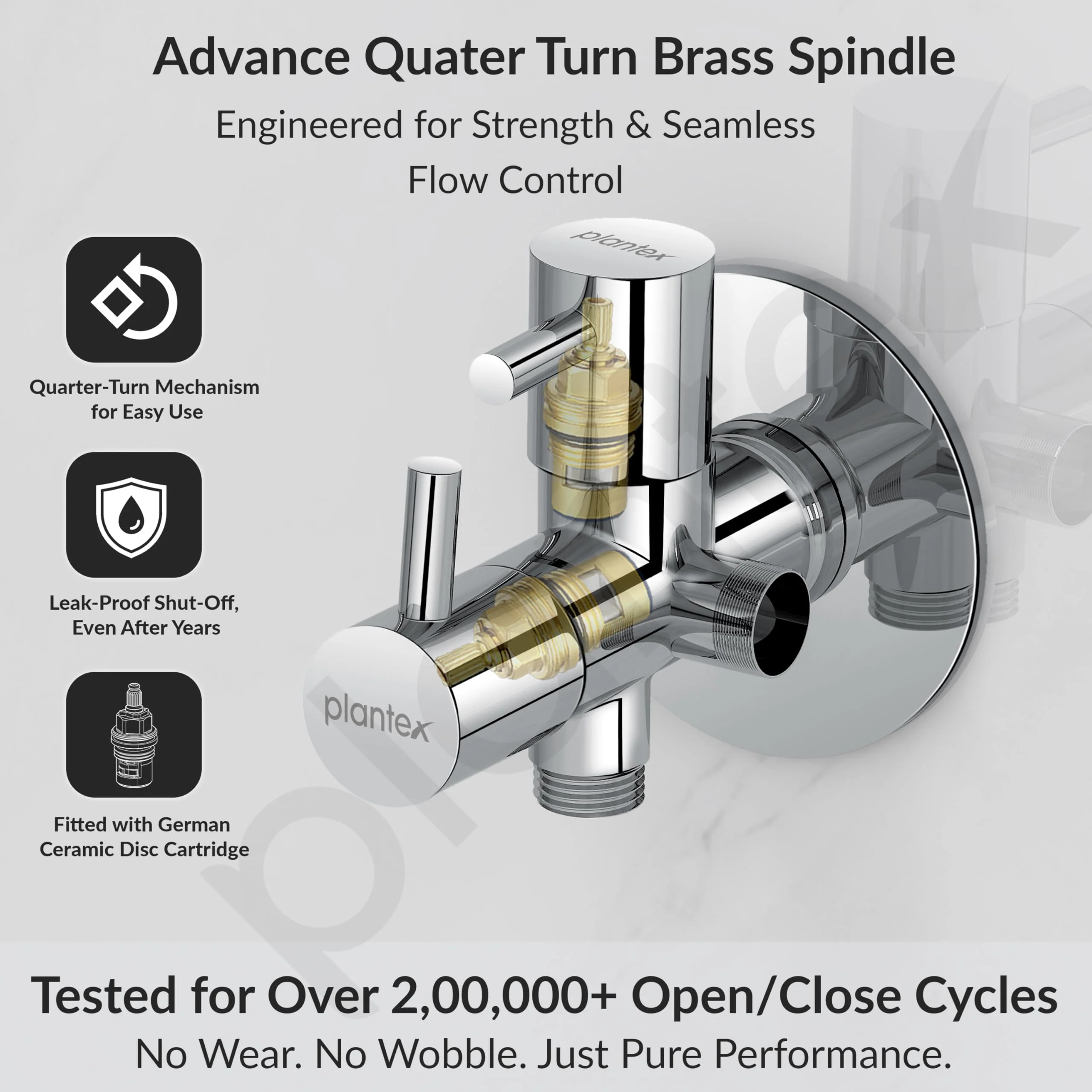 Plantex Pure Brass 2 Way Angle Valve/Quarter Turn Tap With Brass Wall Flange and Teflon Tape/Angle Cocke for Bathroom-(ICO-908-Mirror-Chrome) - Image 3