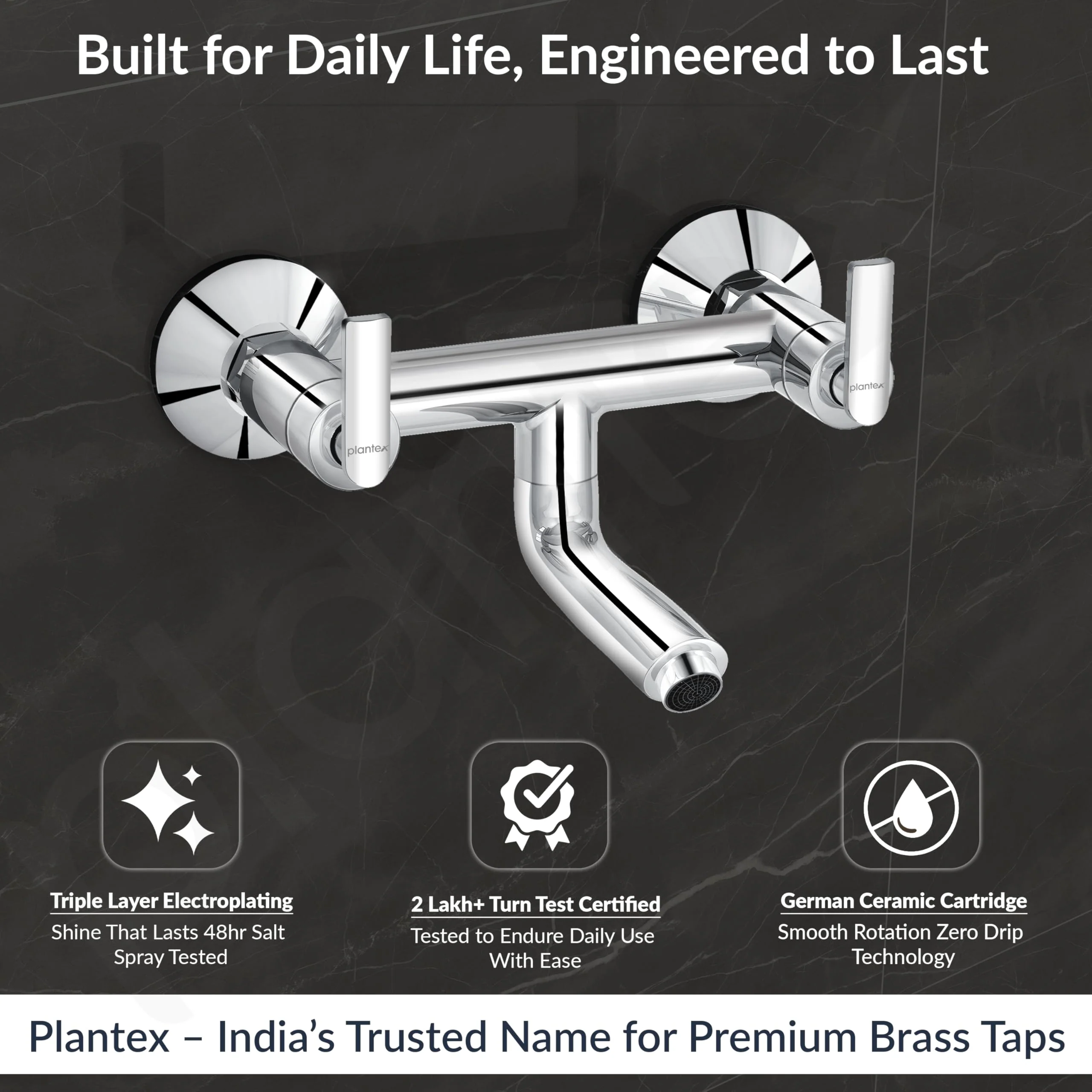 Plantex Pure Brass Bal-516 Non Telephonic Wall Mixer with Water Saving Aerator/Mixer Tap for Bathroom with Brass Wall Flange and Teflon Tape-7 Year Warranty(Mirror Chrome) - Image 2