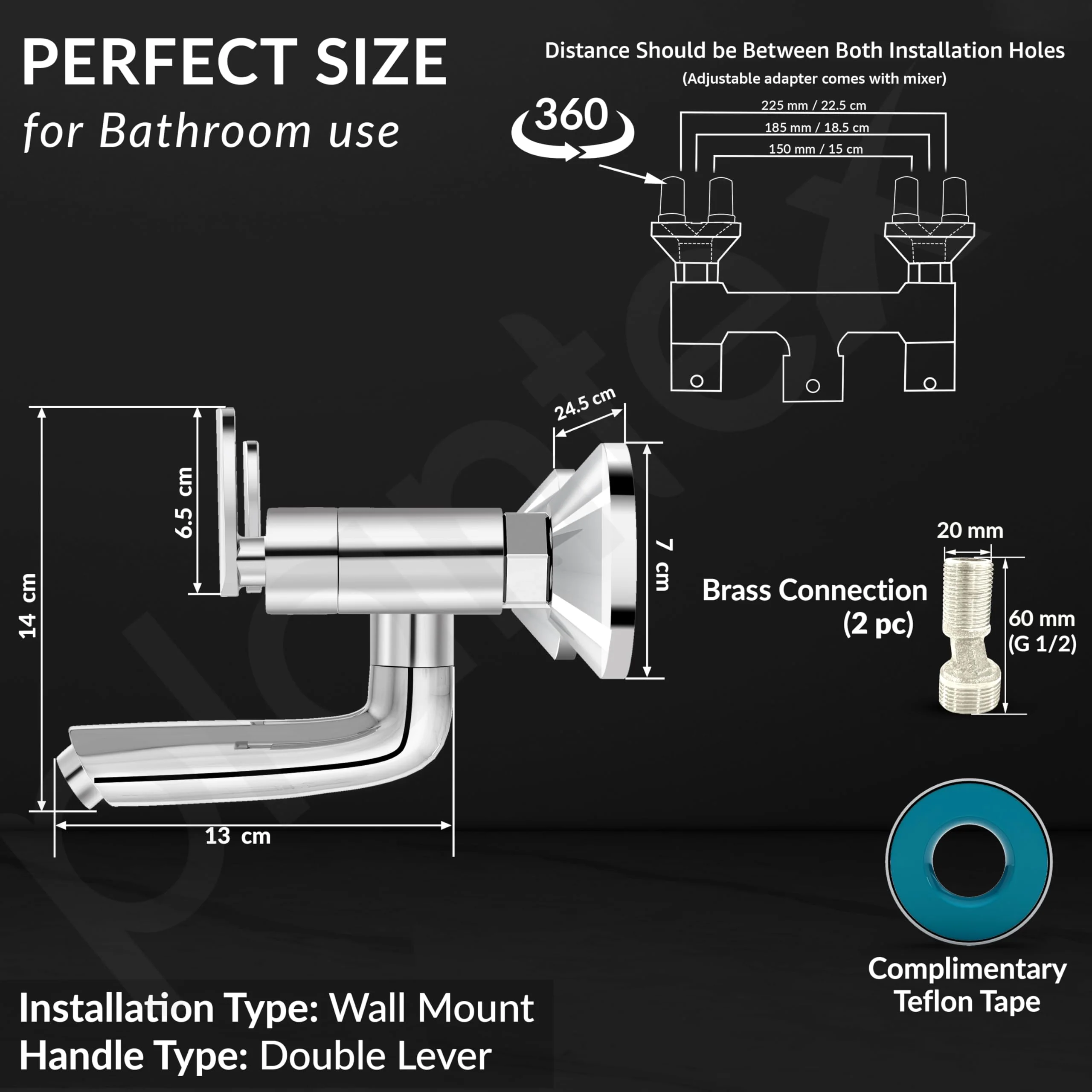 Plantex Pure Brass Bal-516 Non Telephonic Wall Mixer with Water Saving Aerator/Mixer Tap for Bathroom with Brass Wall Flange and Teflon Tape-7 Year Warranty(Mirror Chrome) - Image 4