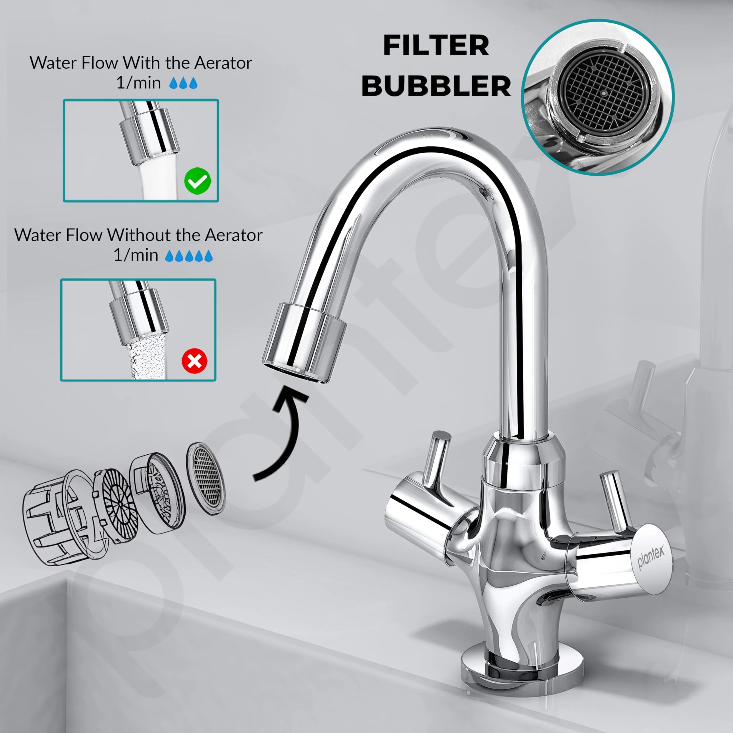 Plantex Pure Brass Basin Sink Mixer Tap Hot and Cold/Mixer Tap for Bathroom/Wash Basin Tap with Teflon Tape -7 Year Warranty by Plantex (ICO-909-Chrome) - Image 7