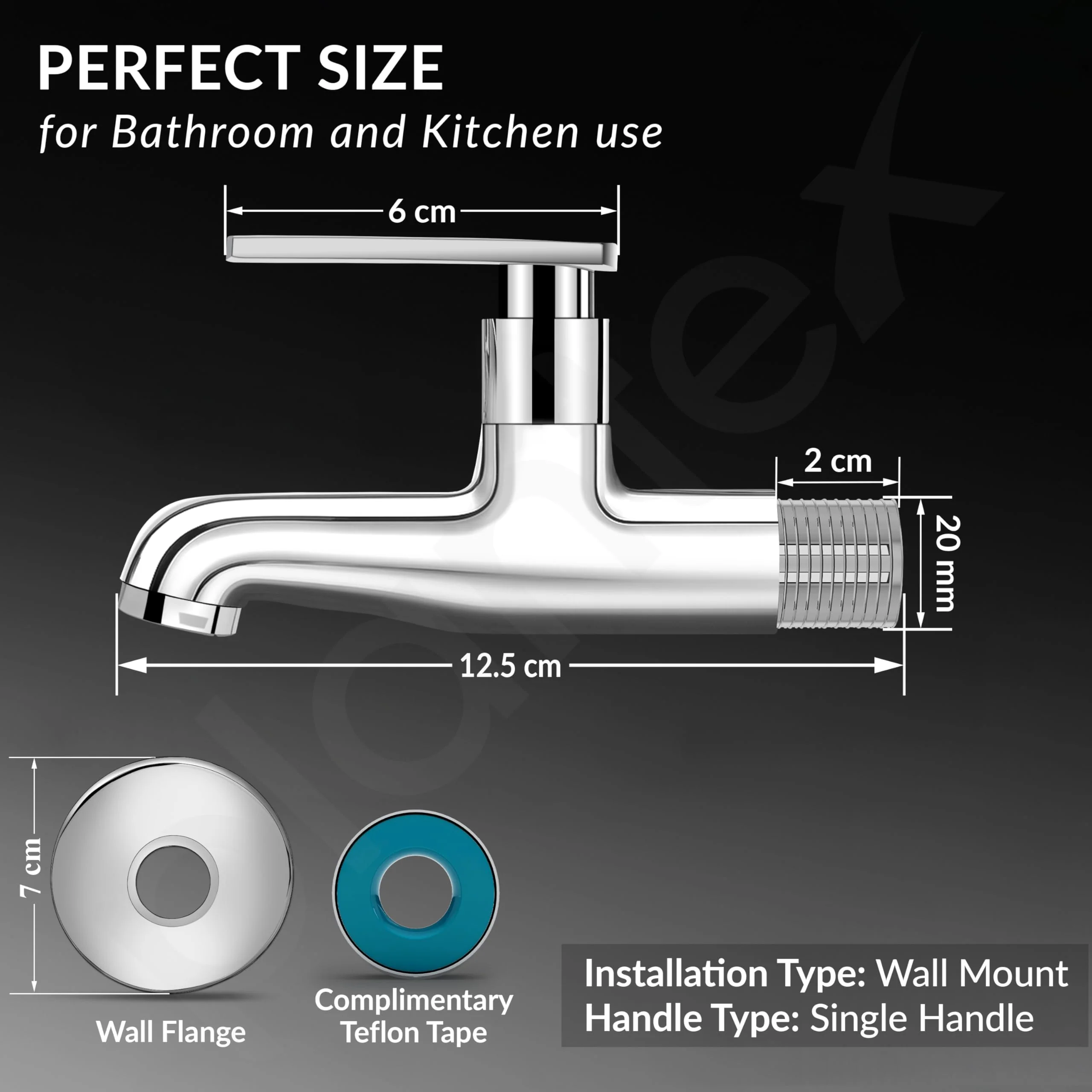Plantex Pure Brass Bib Cock for Bathroom/Long Body Taps/Wall Mount Tap for Wash Basin with Teflon Tape & Wall Flange - Pack of 1 (Chrome, 3525) - Image 5