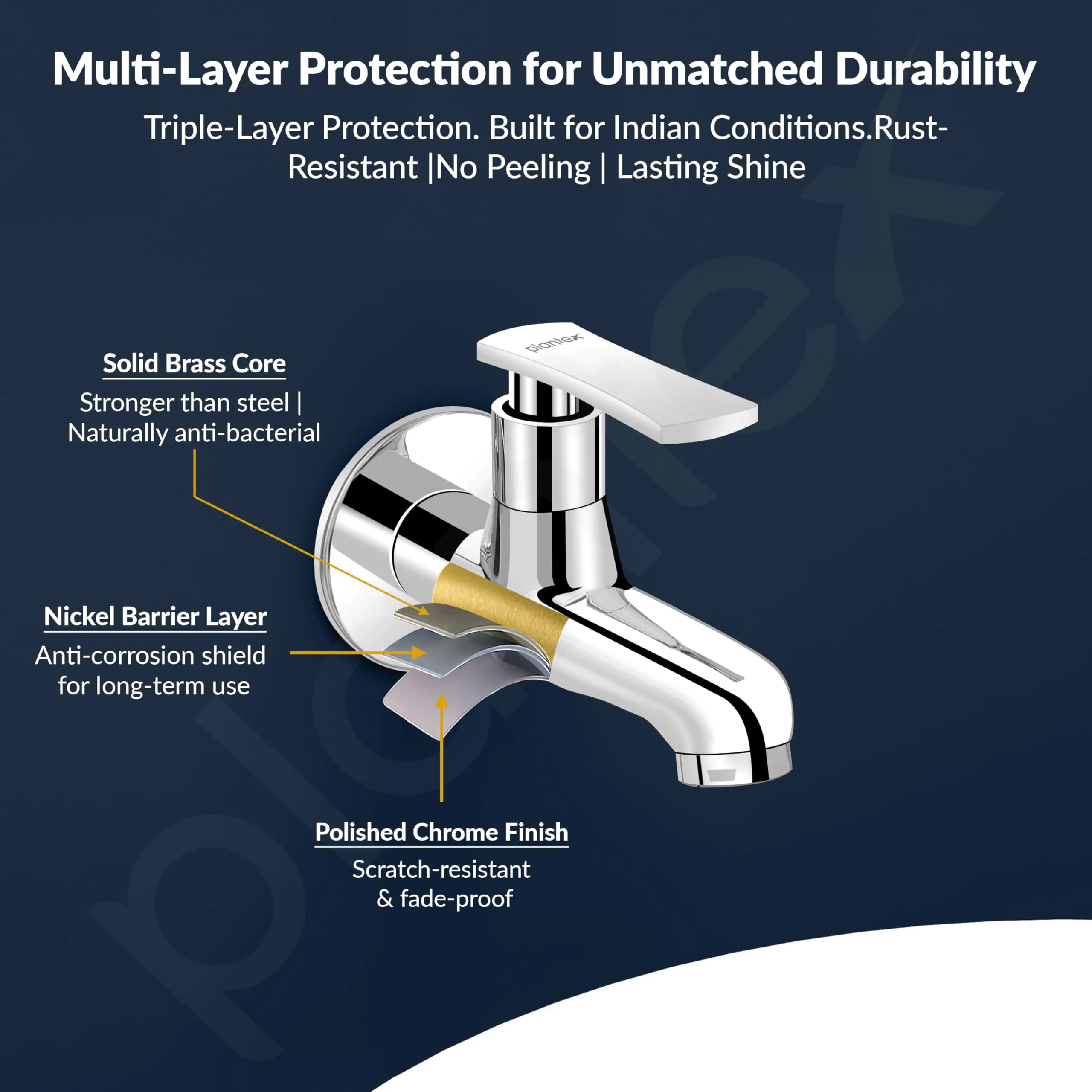 Plantex Pure Brass Bib Cock for Bathroom/Long Body Taps/Wall Mount Tap for Wash Basin with Teflon Tape & Wall Flange - Pack of 1 (Chrome, 3525) - Image 6