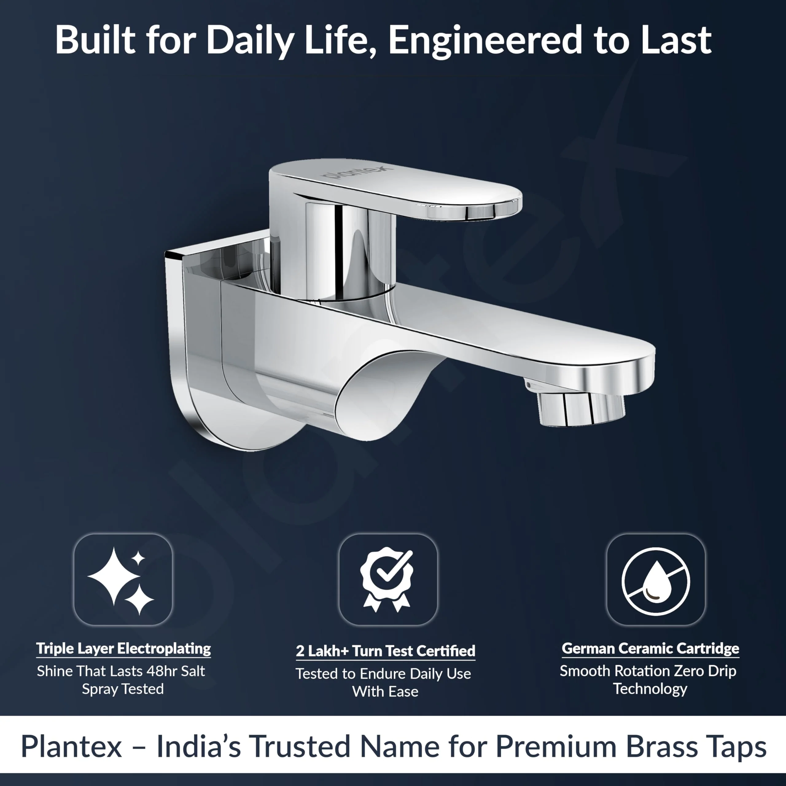 Plantex Pure Brass Bib Cock for Bathroom with Water-Saving Aerator/Wall Mount Bib Tap with Wall Flange & Teflon Tape/Tap for Bathroom (ORN-201-Chrome Finish) - Image 2