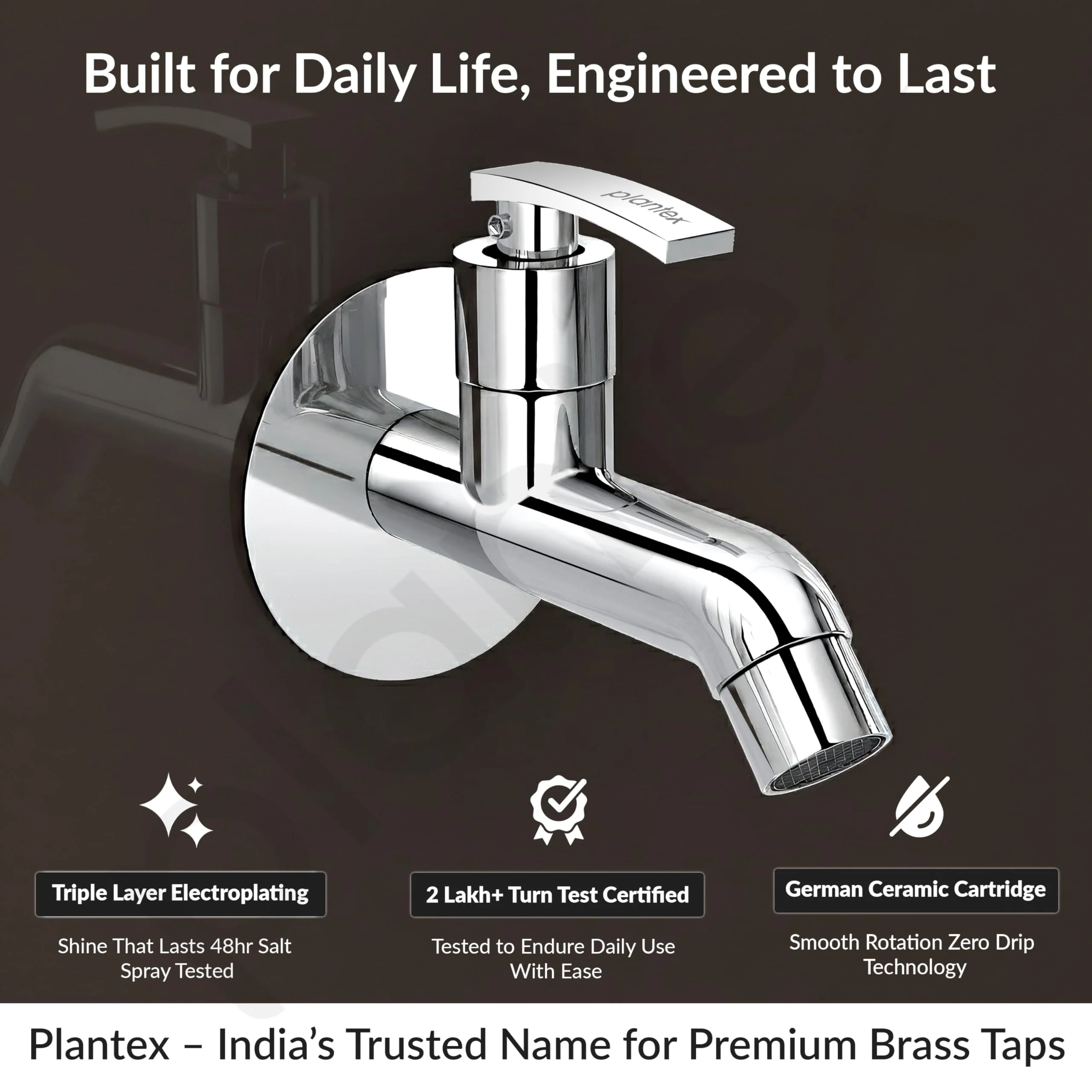 Plantex Pure Brass COL-1002 Long Body Bib Cock for Bathroom with Water Saving Aerator/Wall Mount BibTap with Wall Flange for Bathroom-7 Year Warranty (Chrome) - Image 2