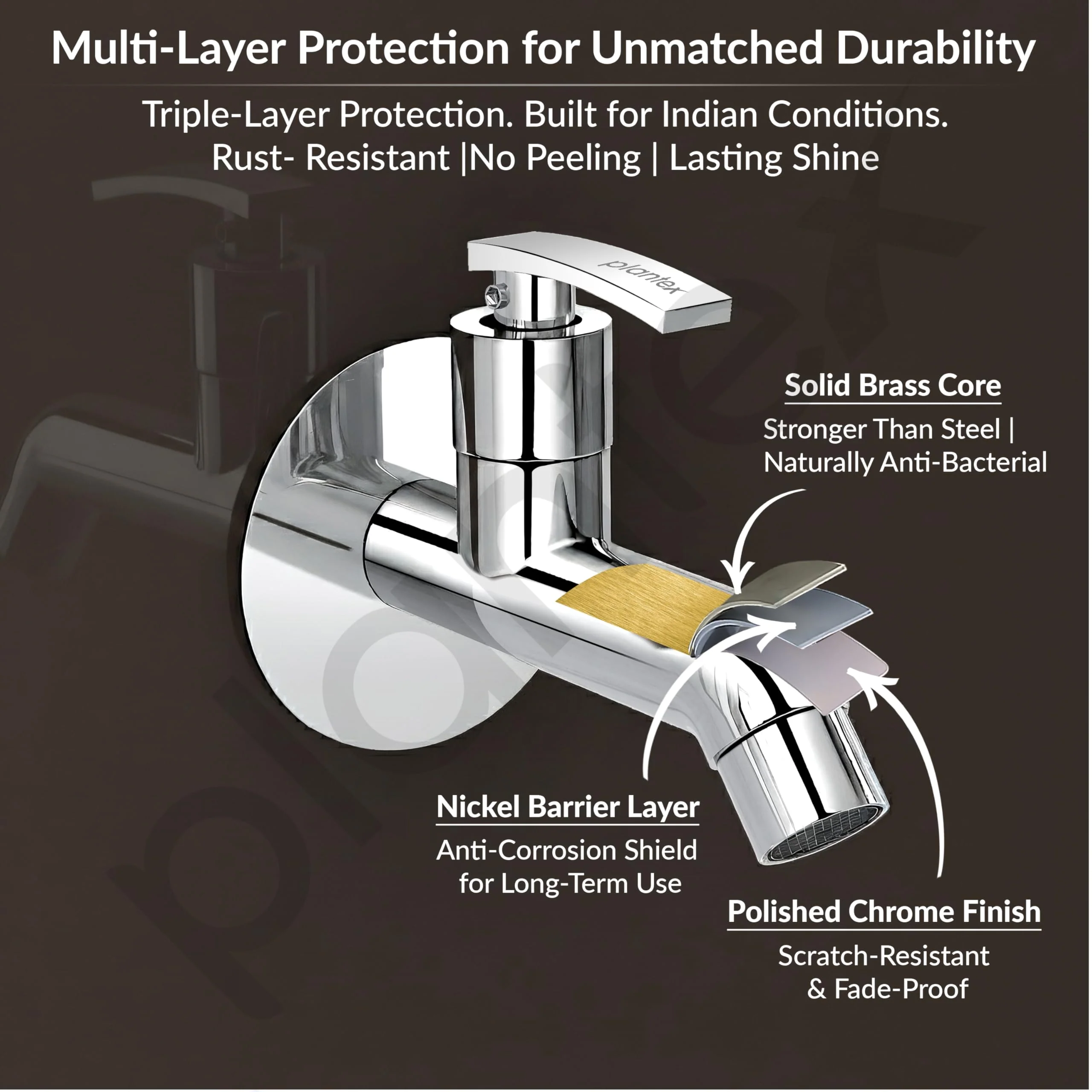 Plantex Pure Brass COL-1002 Long Body Bib Cock for Bathroom with Water Saving Aerator/Wall Mount BibTap with Wall Flange for Bathroom-7 Year Warranty (Chrome) - Image 5