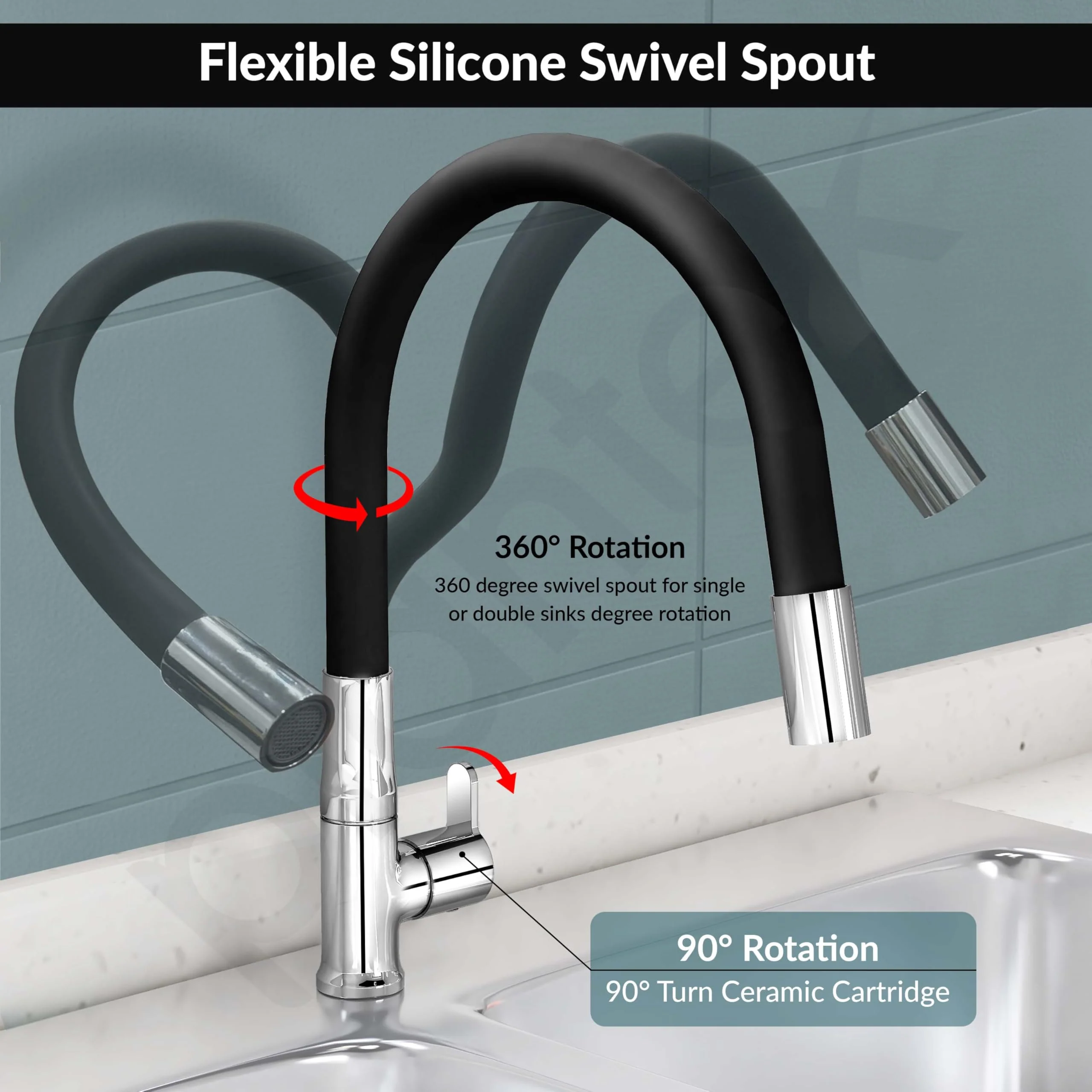 Plantex Pure Brass Flexible Kitchen Sink Tap with Water Saving Nozzle for Sink Tap/Single Lever Sink Tap for Kitchen Basin with 7 Year Warranty by Plantex -(FLO-812B) - Image 6