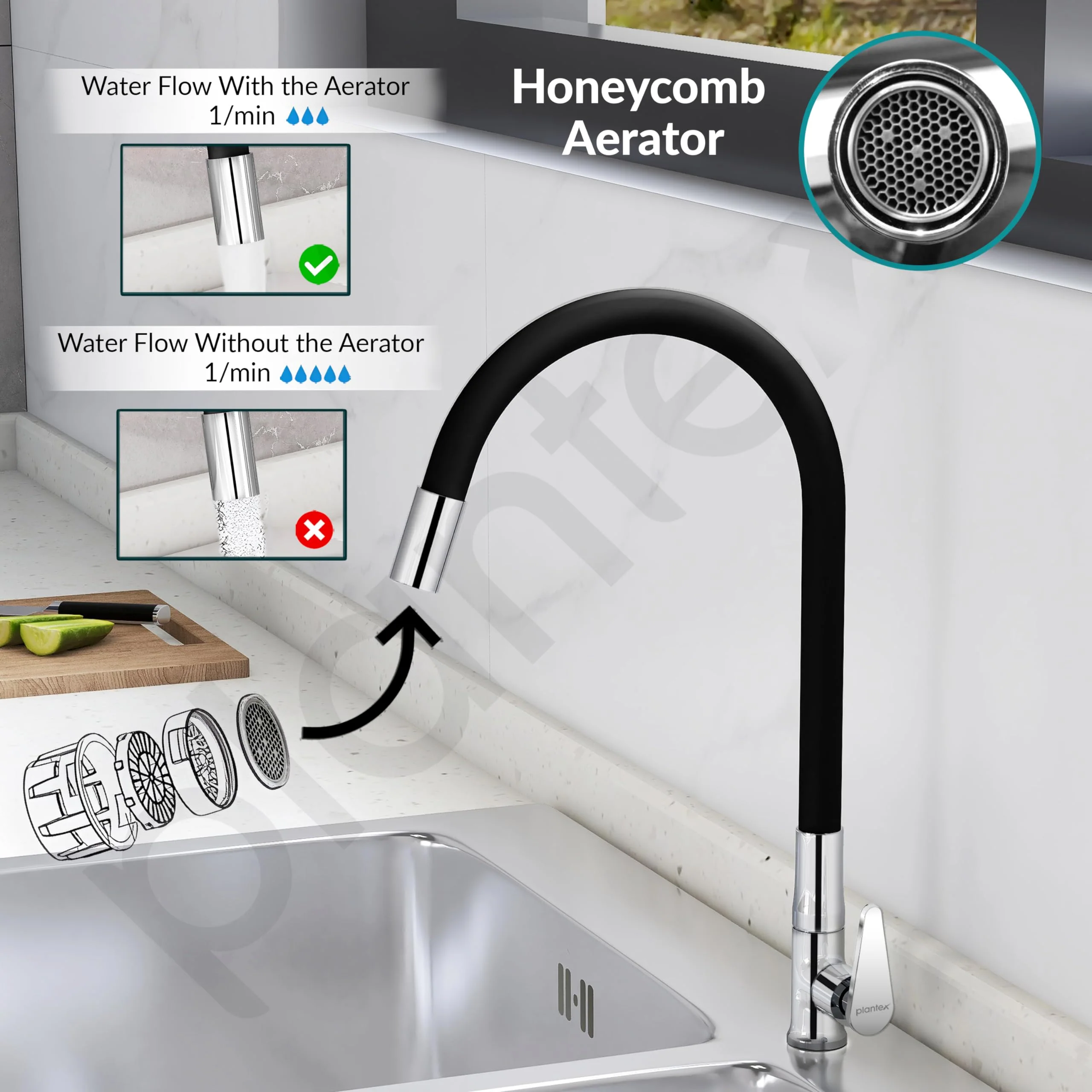 Plantex Pure Brass Kitchen Sink Tap Flexible/Kitchen Taps for Home Sink with Water Saving Nozzle/Kitchen Faucet -(LEA-712B) - Image 6