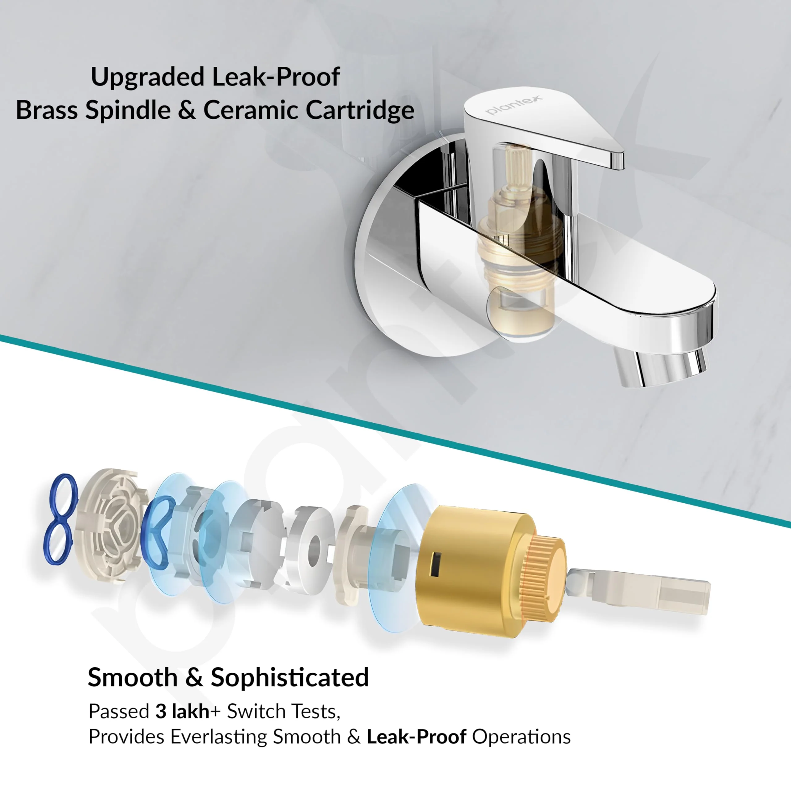 Plantex Pure Brass PAC-1801 Bib Cock Water Tap with Water Saving Aerator/Bib Tap with Teflon Tape & Brass Wall Flange for Wash Basin-7 Year Warranty (Mirror Chrome Finish) - Image 4