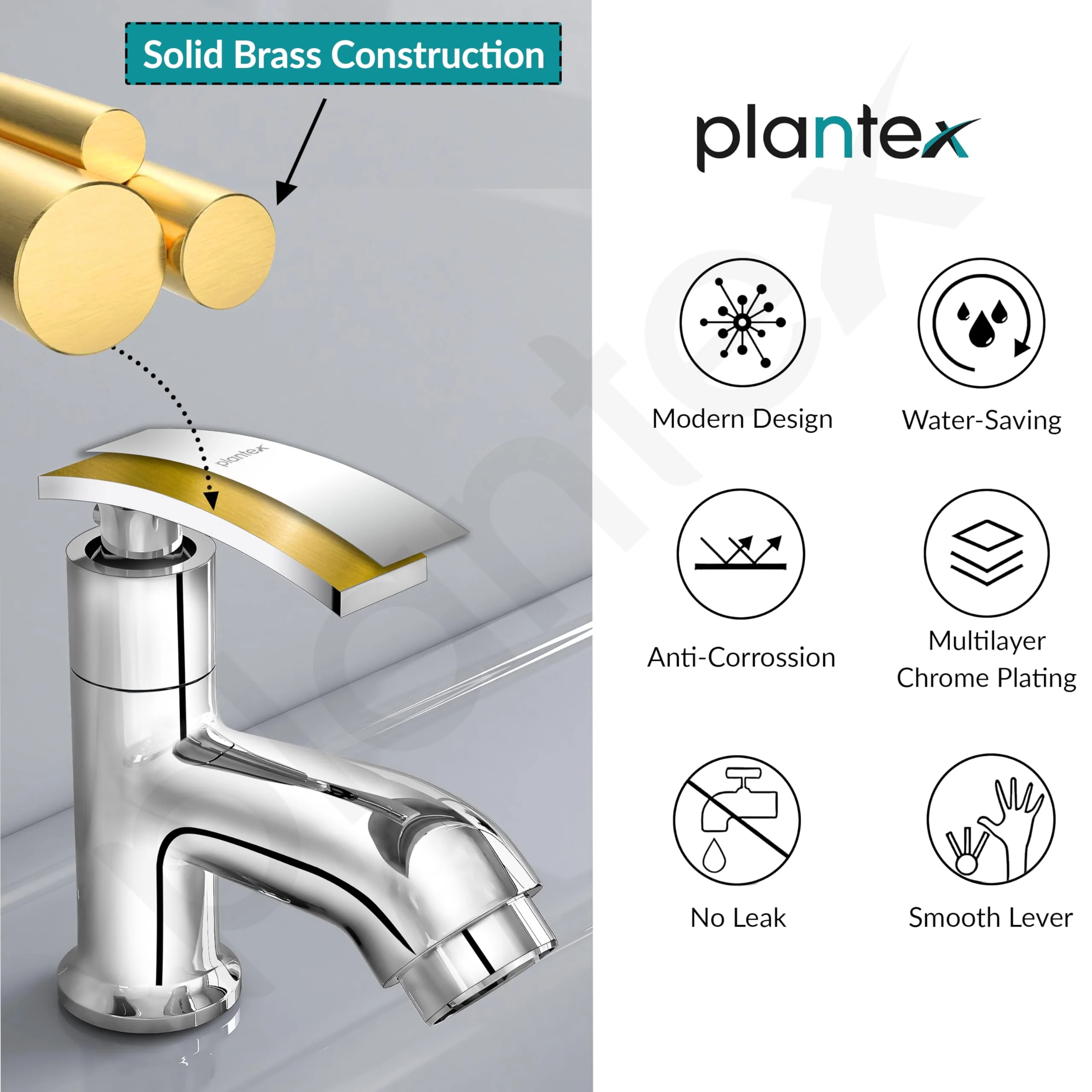 Plantex Pure Brass Pillar Tap for Wash Basin with Teflon Tape/Single Lever Basin Tap/Tabletop for wash Basin Tap/Water Tap/Faucet for Wash Basin (ZUR-1501, Chrome) - Image 6