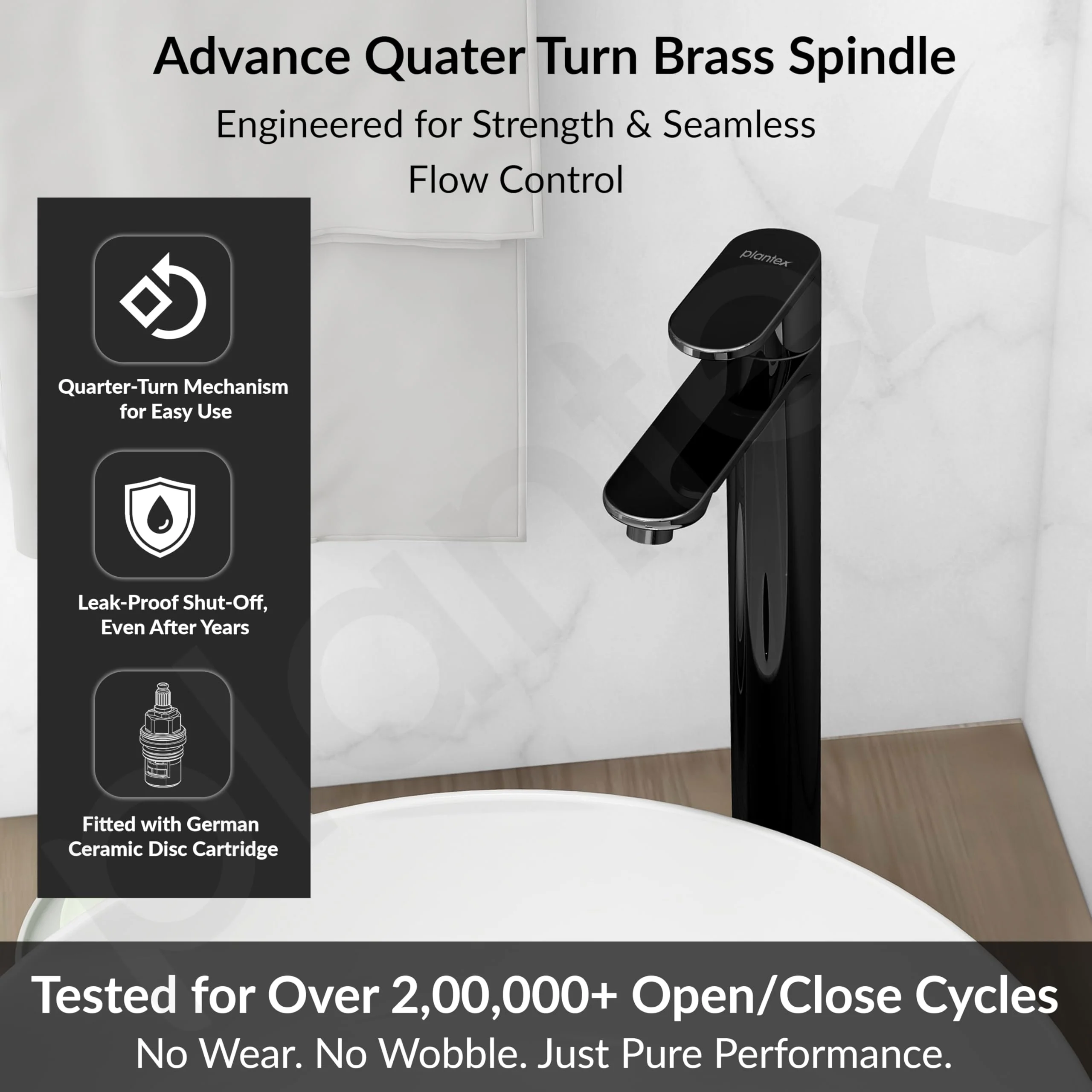 Plantex Pure Brass Pillar Tap for Wash Basin with Water Saving Aerator/High Neck Pillar Cocke for Basin/Sink Tap for Wash Basin with Teflon Tape -7 Year Warranty by Plantex-(ORN-204-PVD Black) - Image 3